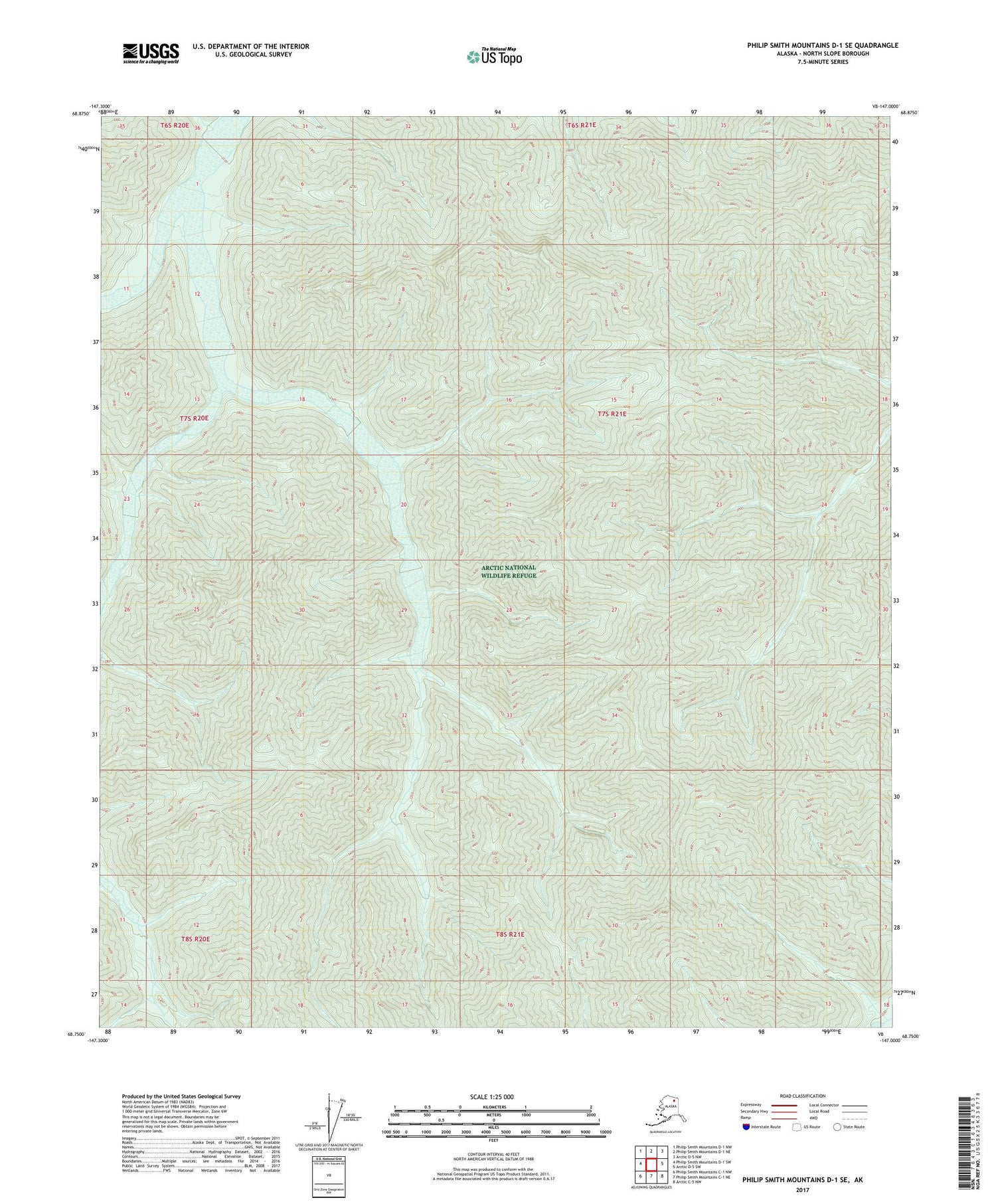Philip Smith Mountains D-1 SE Alaska US Topo Map Image