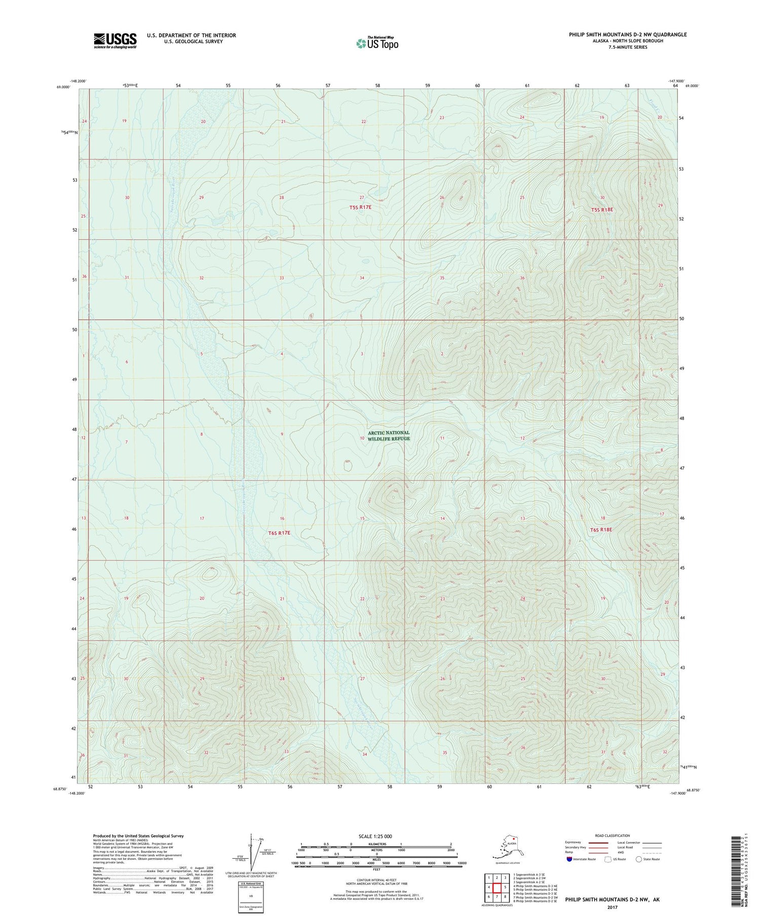 Philip Smith Mountains D-2 NW Alaska US Topo Map Image