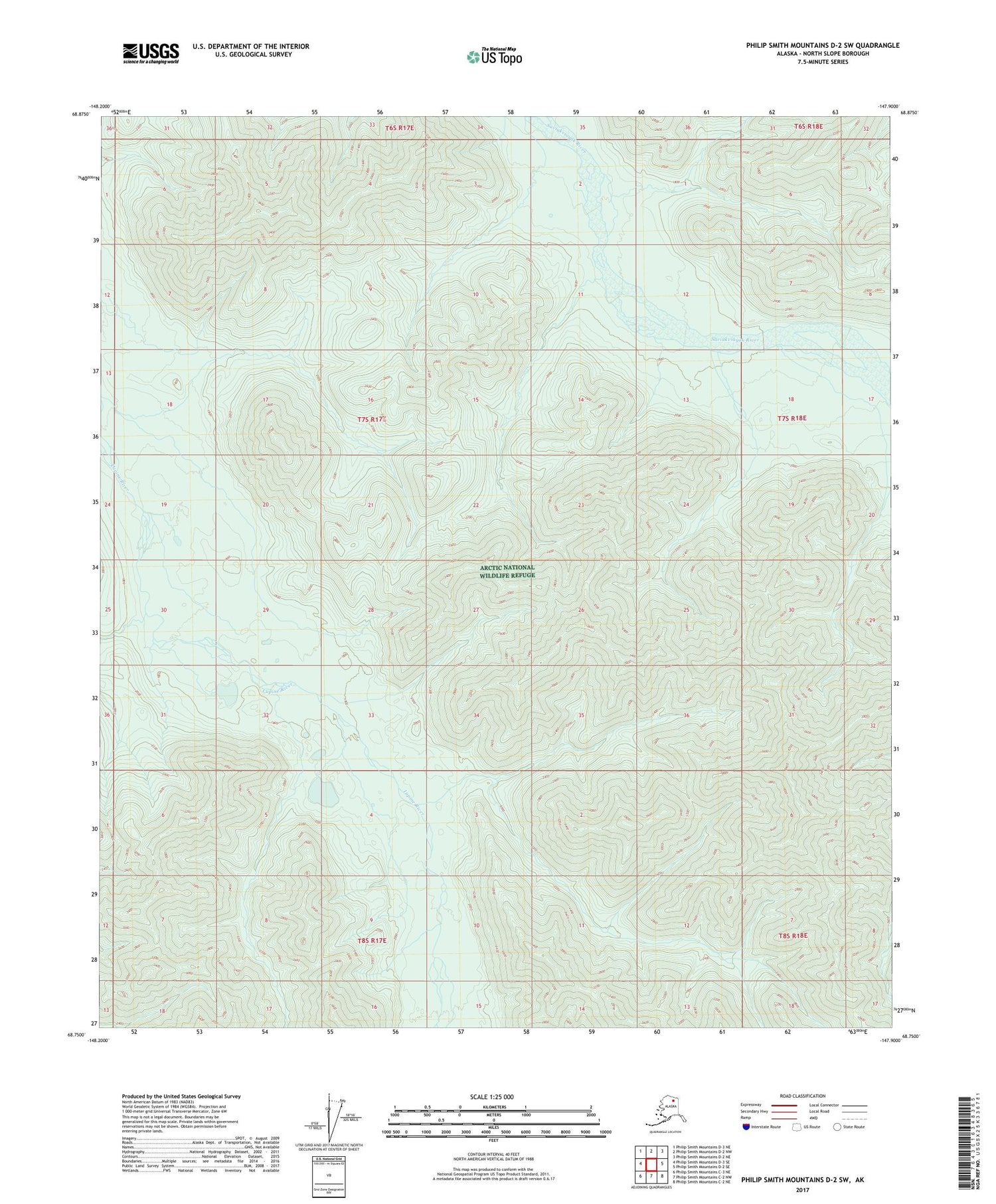 Philip Smith Mountains D-2 SW Alaska US Topo Map Image