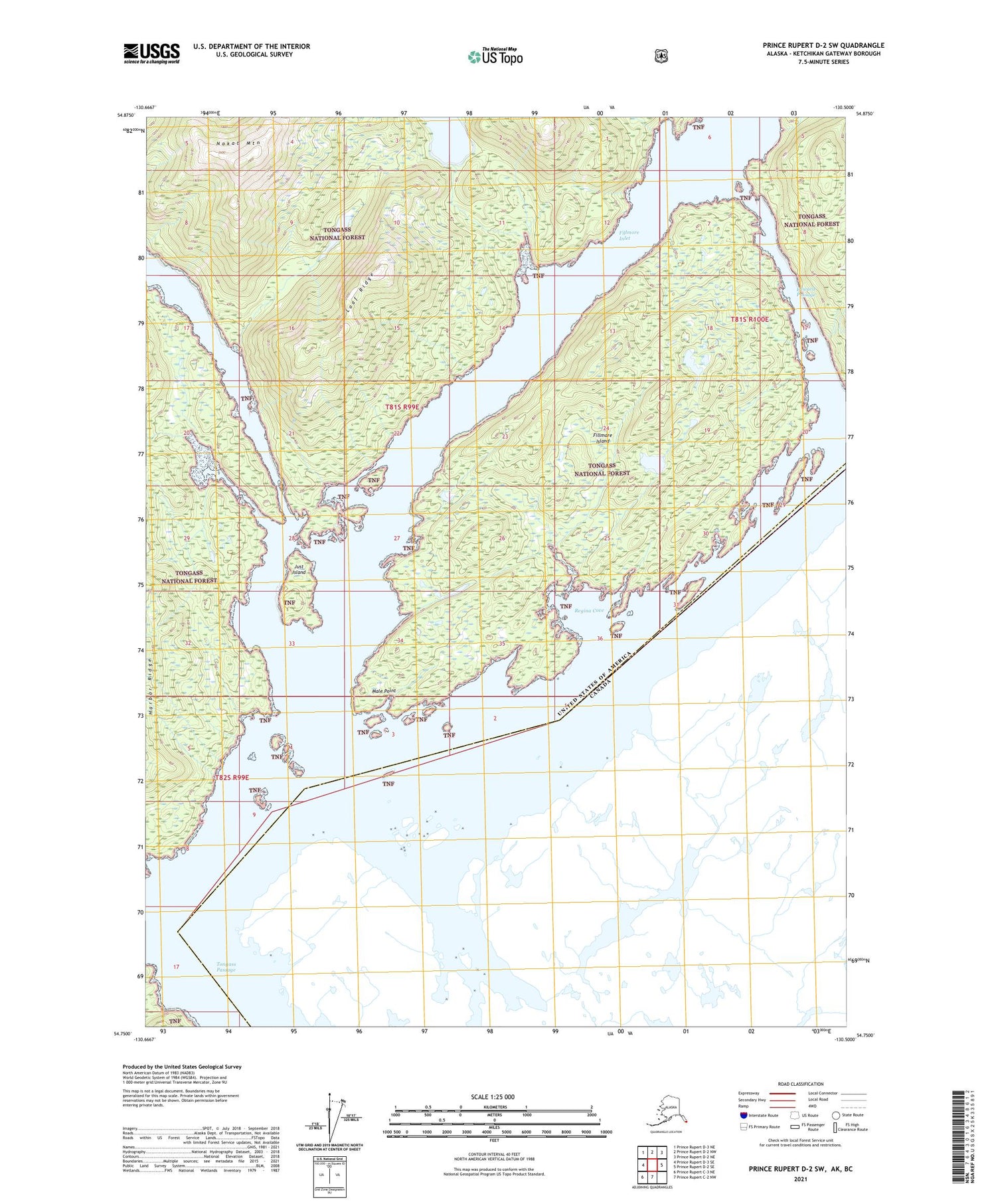 Prince Rupert D-2 SW Alaska US Topo Map Image