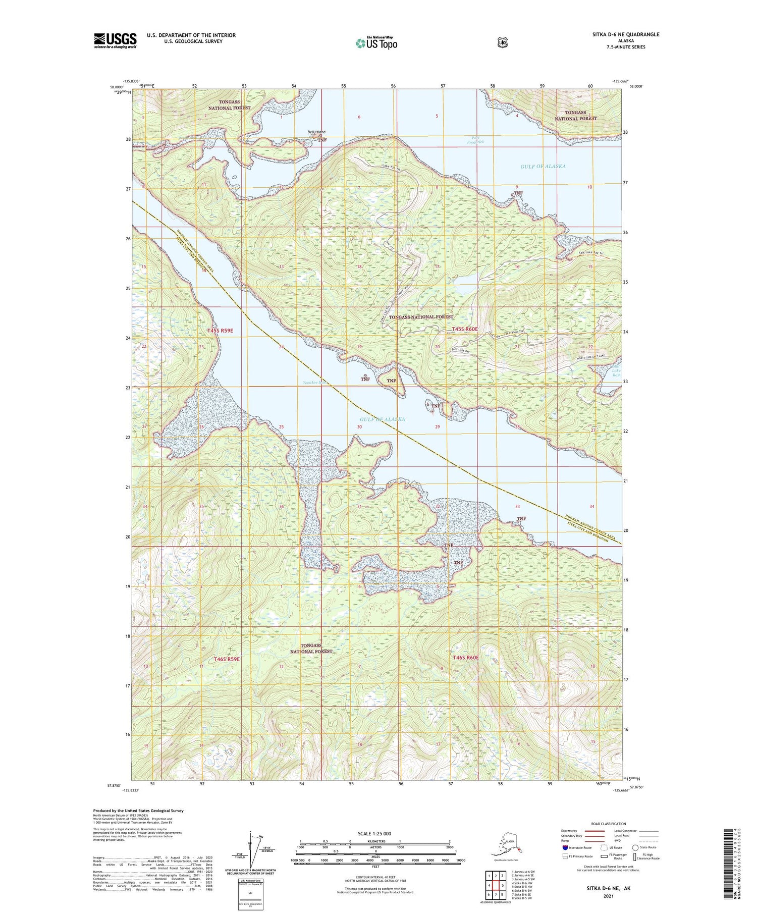 Sitka D-6 NE Alaska US Topo Map Image
