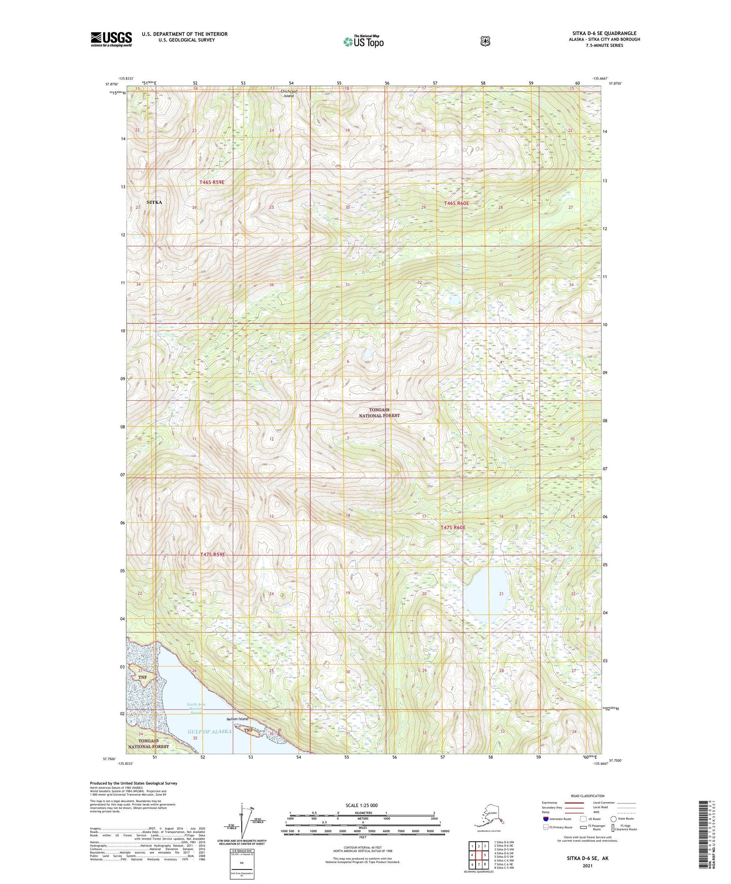Sitka D-6 SE Alaska US Topo Map Image