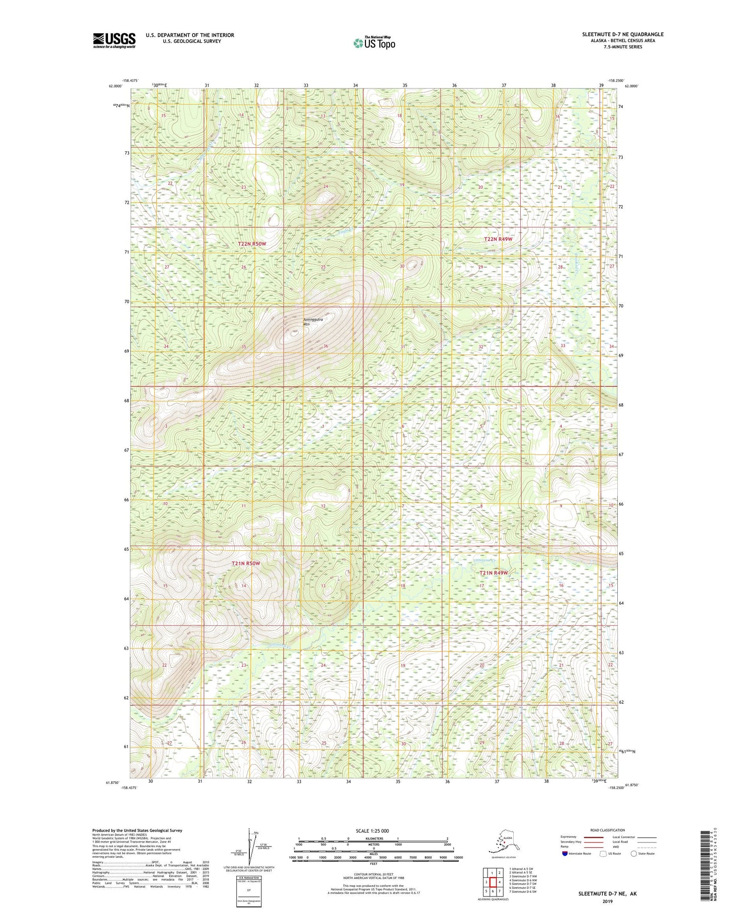 Sleetmute D-7 NE Alaska US Topo Map Image