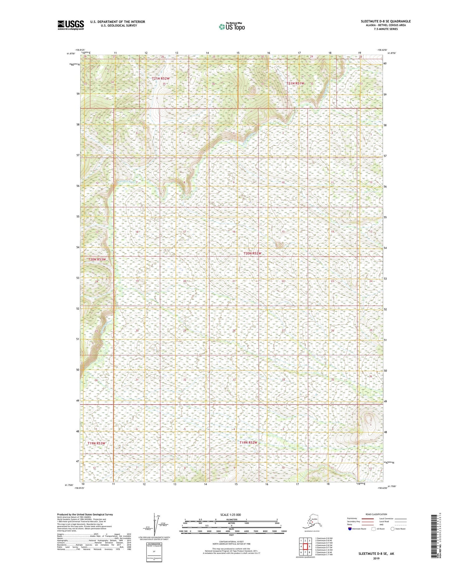 Sleetmute D-8 SE Alaska US Topo Map Image