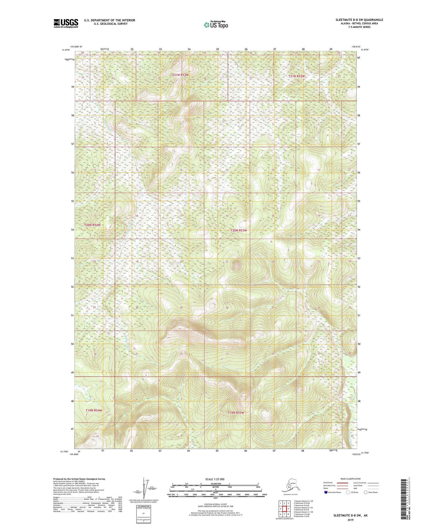 Sleetmute D-8 SW Alaska US Topo Map Image