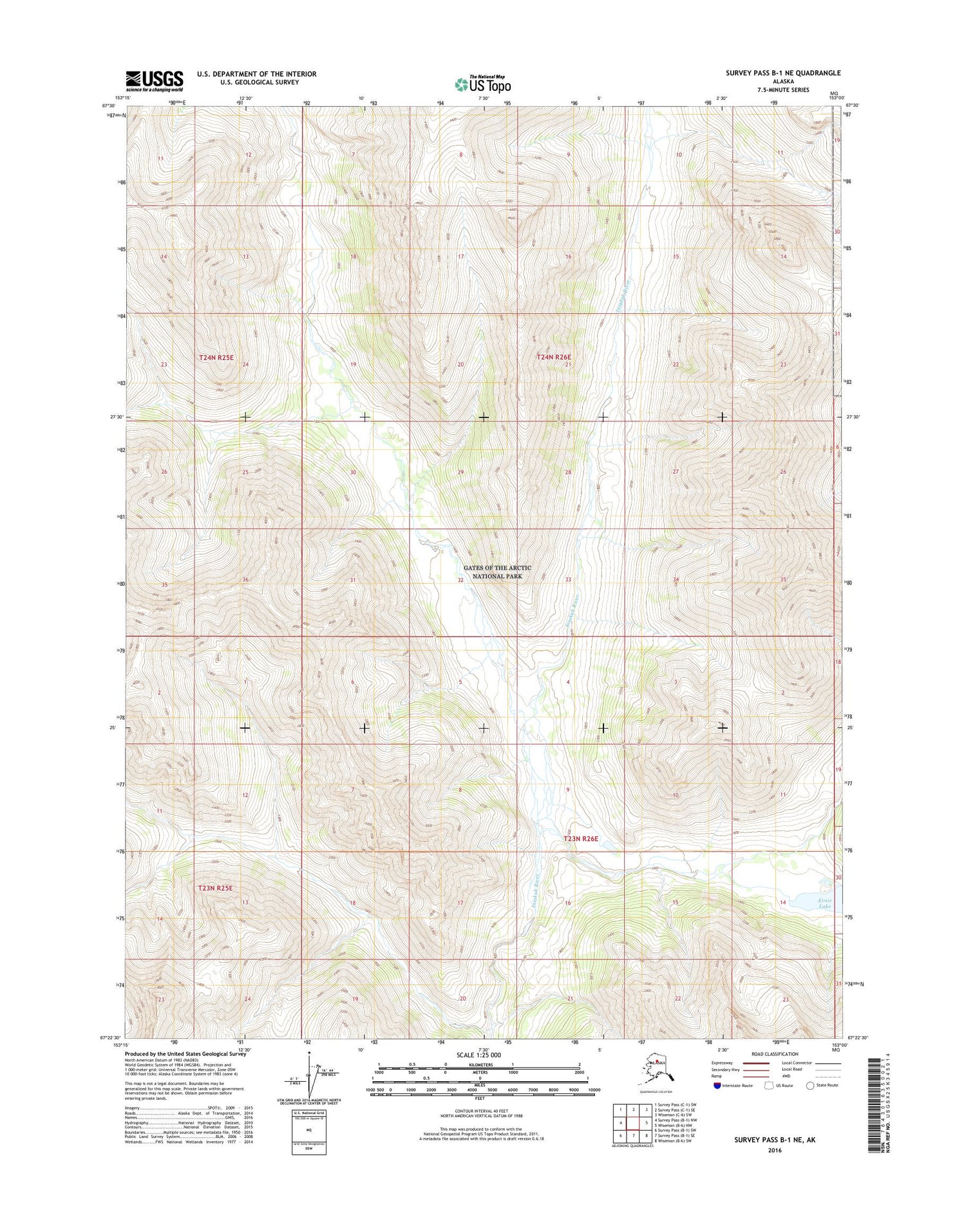 Survey Pass B-1 NE Alaska US Topo Map Image
