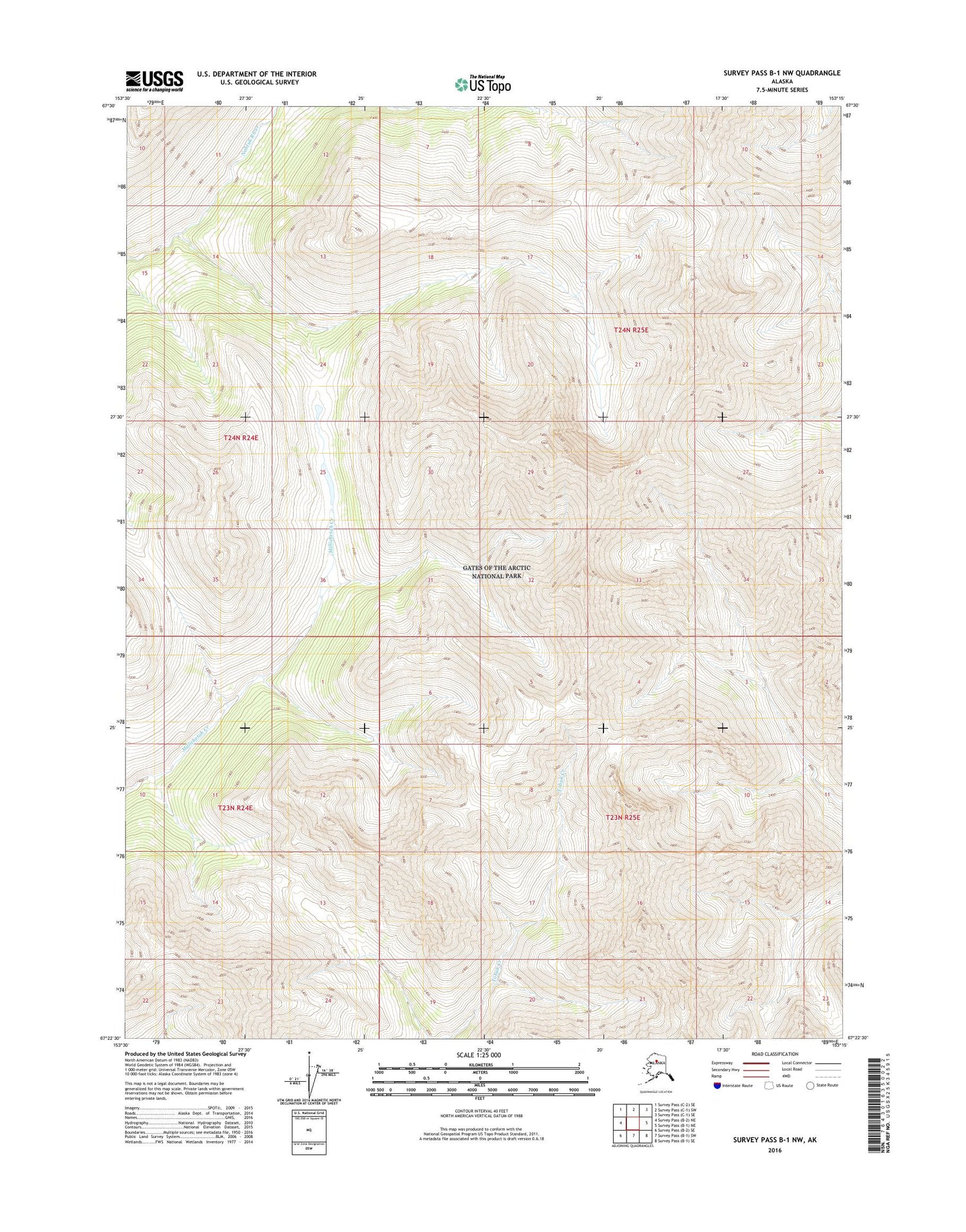 Survey Pass B-1 NW Alaska US Topo Map Image