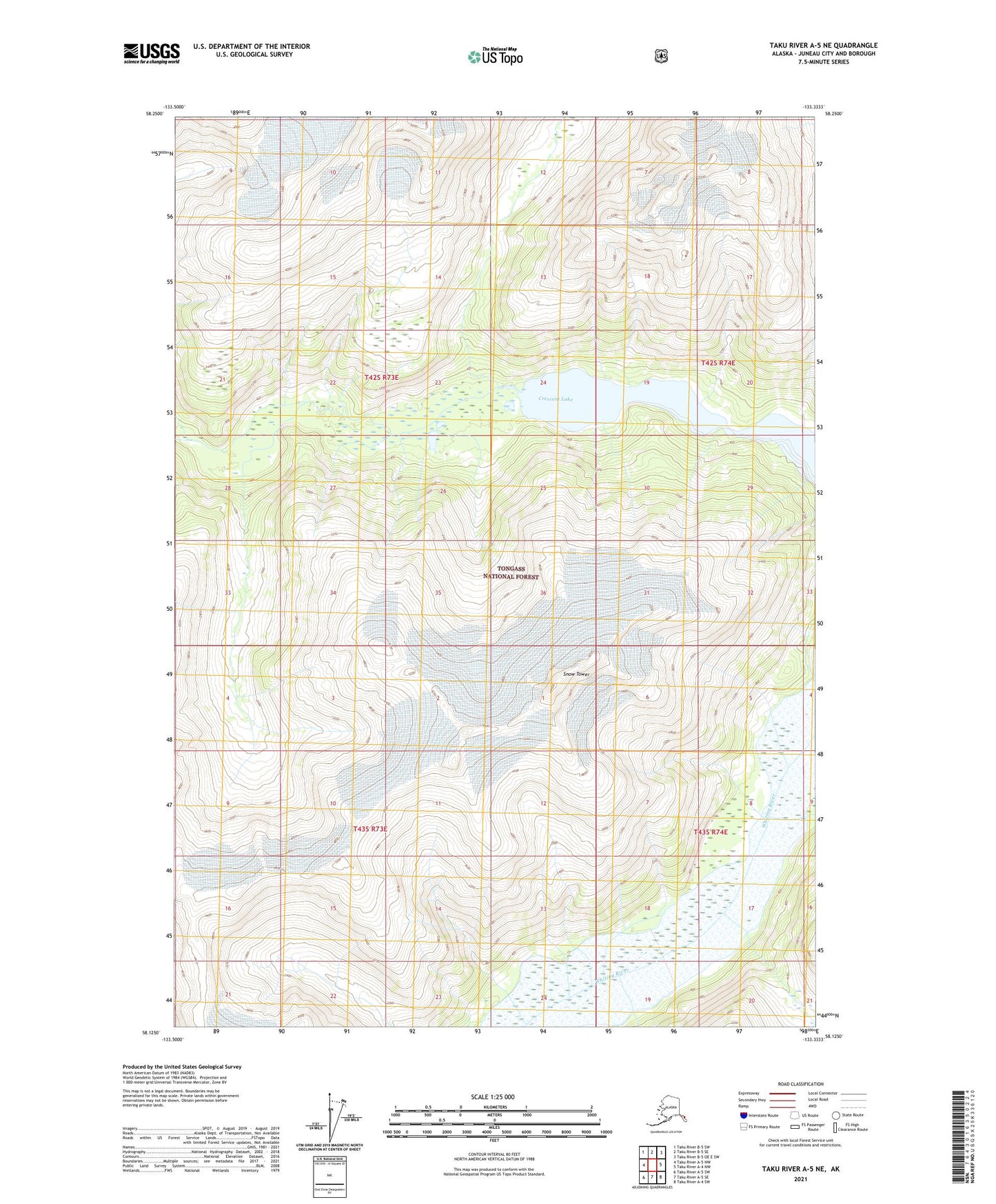 Taku River A-5 NE Alaska US Topo Map Image