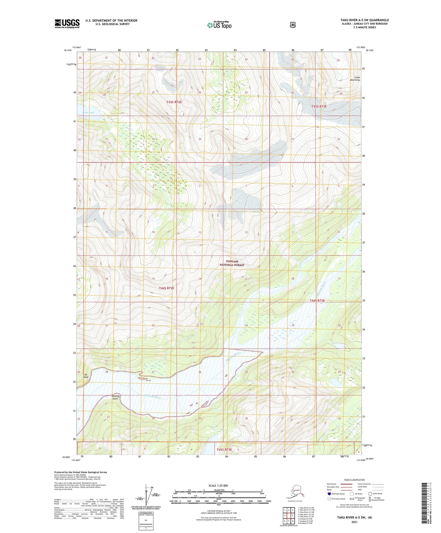 Taku River A-5 SW Alaska US Topo Map Image