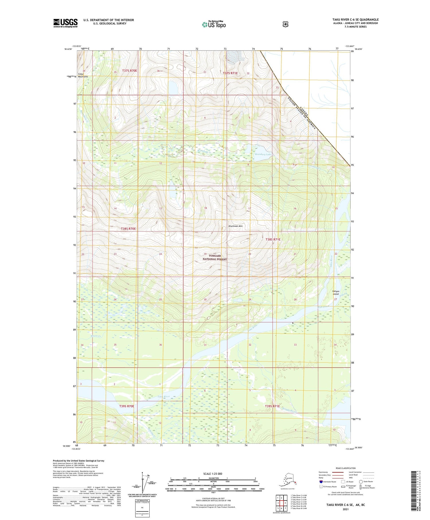 Taku River C-6 SE Alaska US Topo Map Image