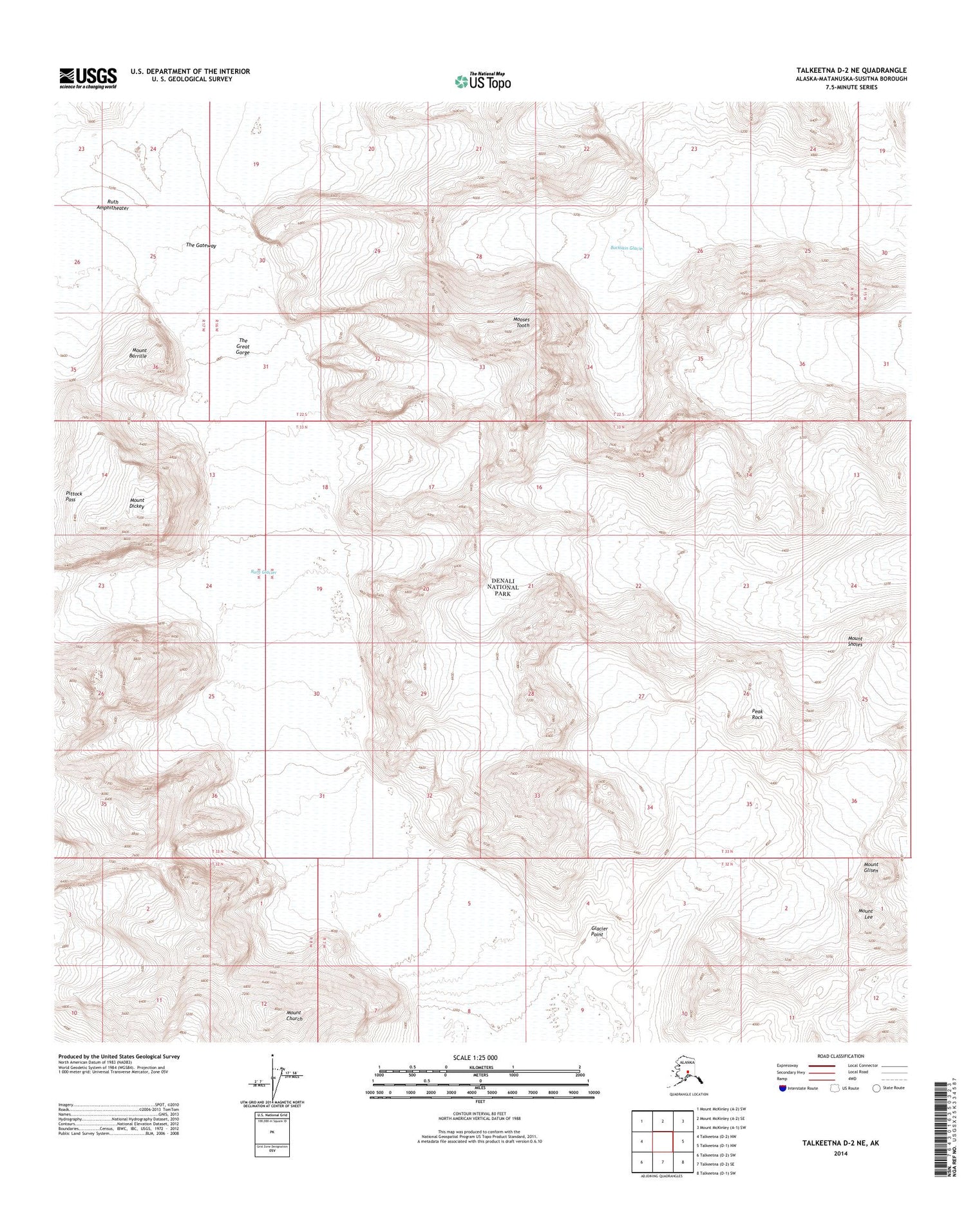 Talkeetna D-2 NE Alaska US Topo Map Image