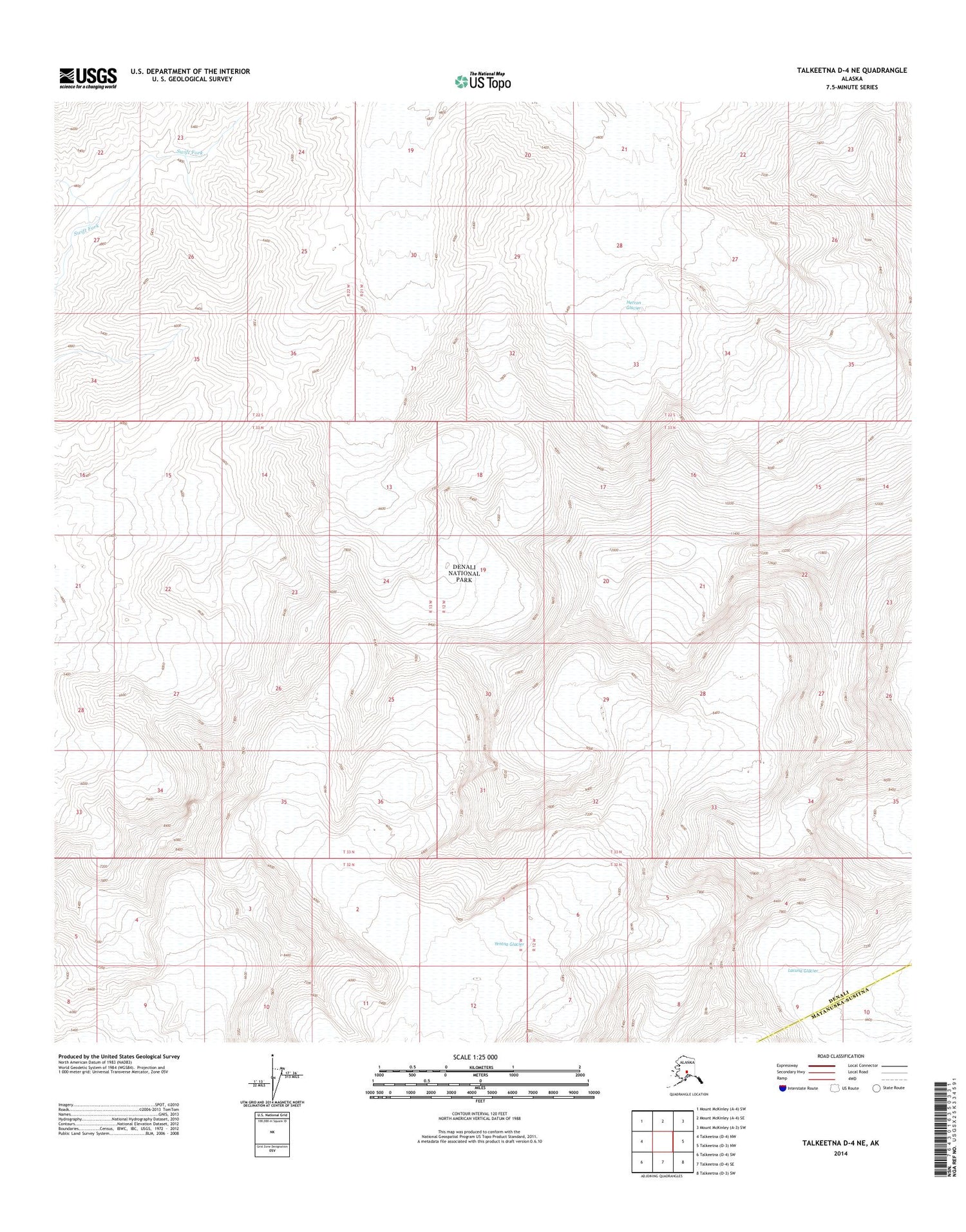 Talkeetna D-4 NE Alaska US Topo Map Image