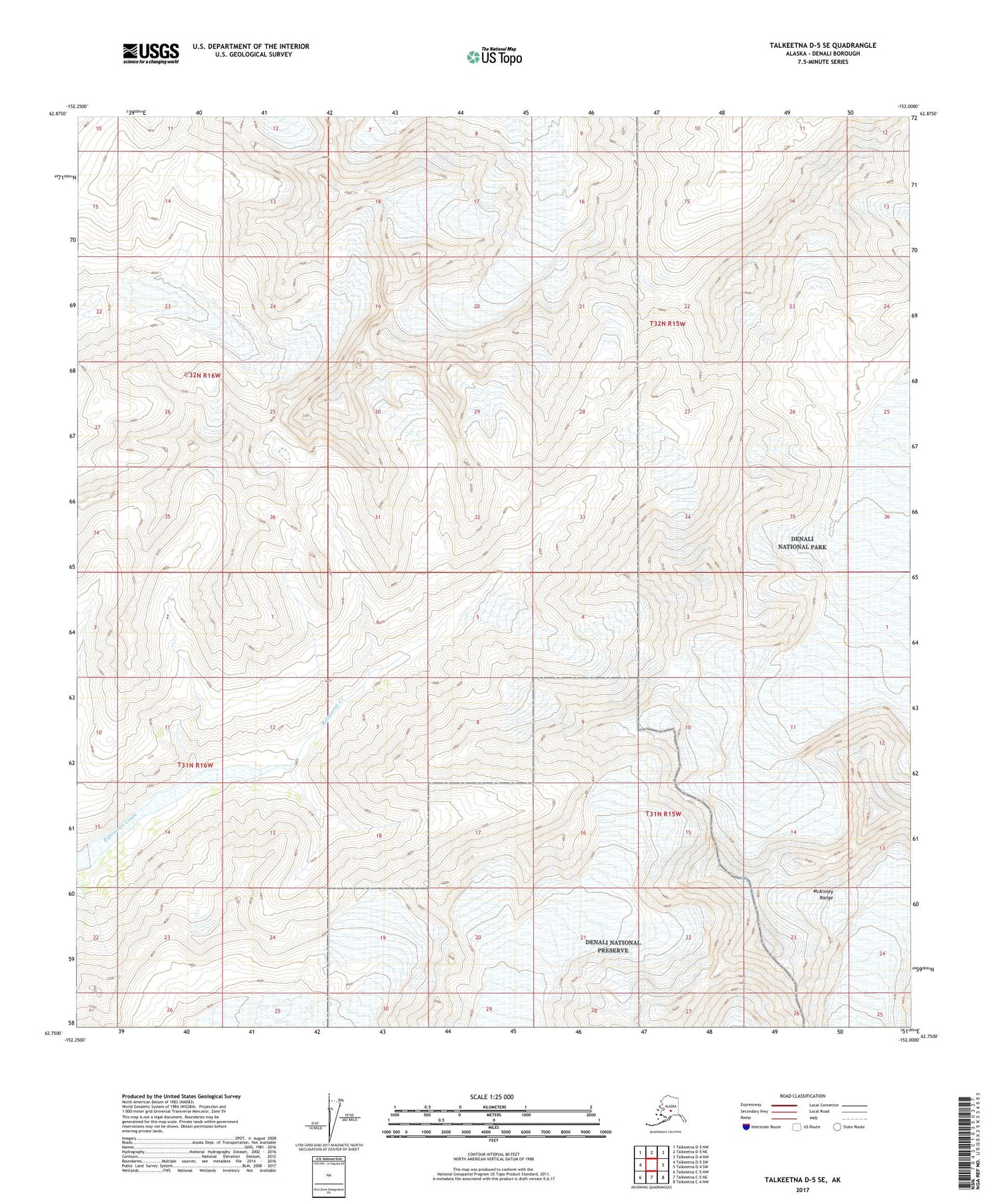 Talkeetna D-5 SE Alaska US Topo Map Image