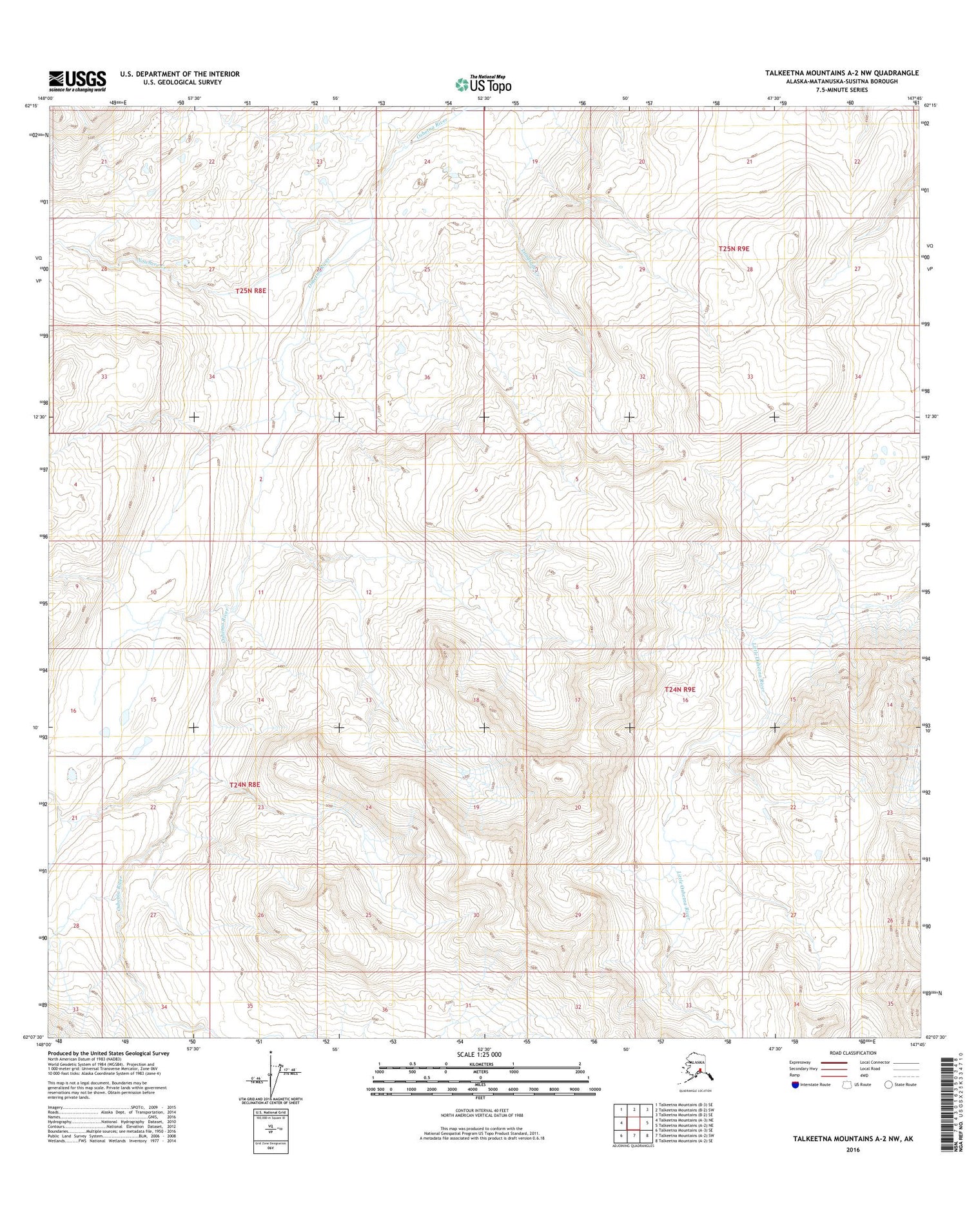 Talkeetna Mountains A-2 NW Alaska US Topo Map Image