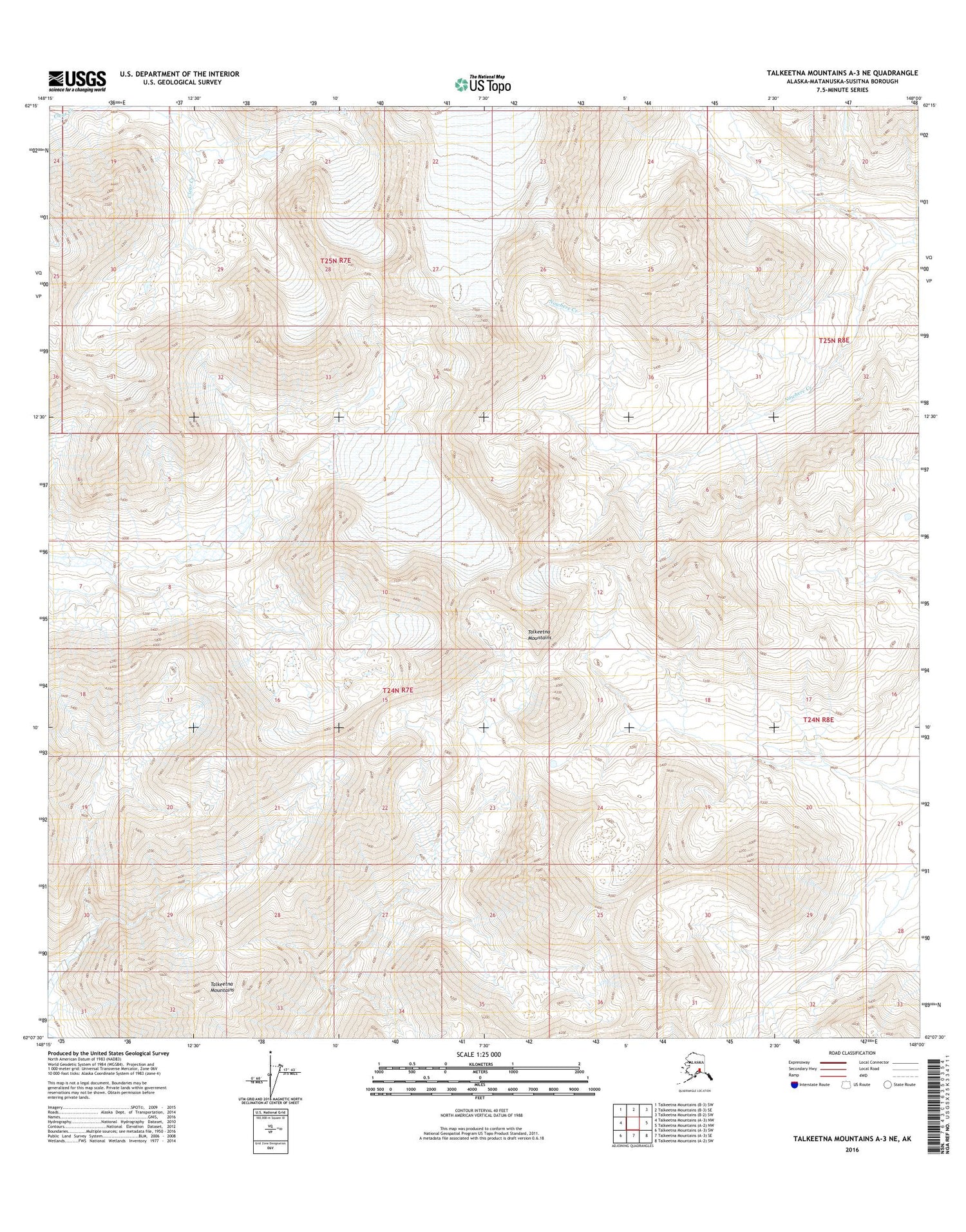 Talkeetna Mountains A-3 NE Alaska US Topo Map Image