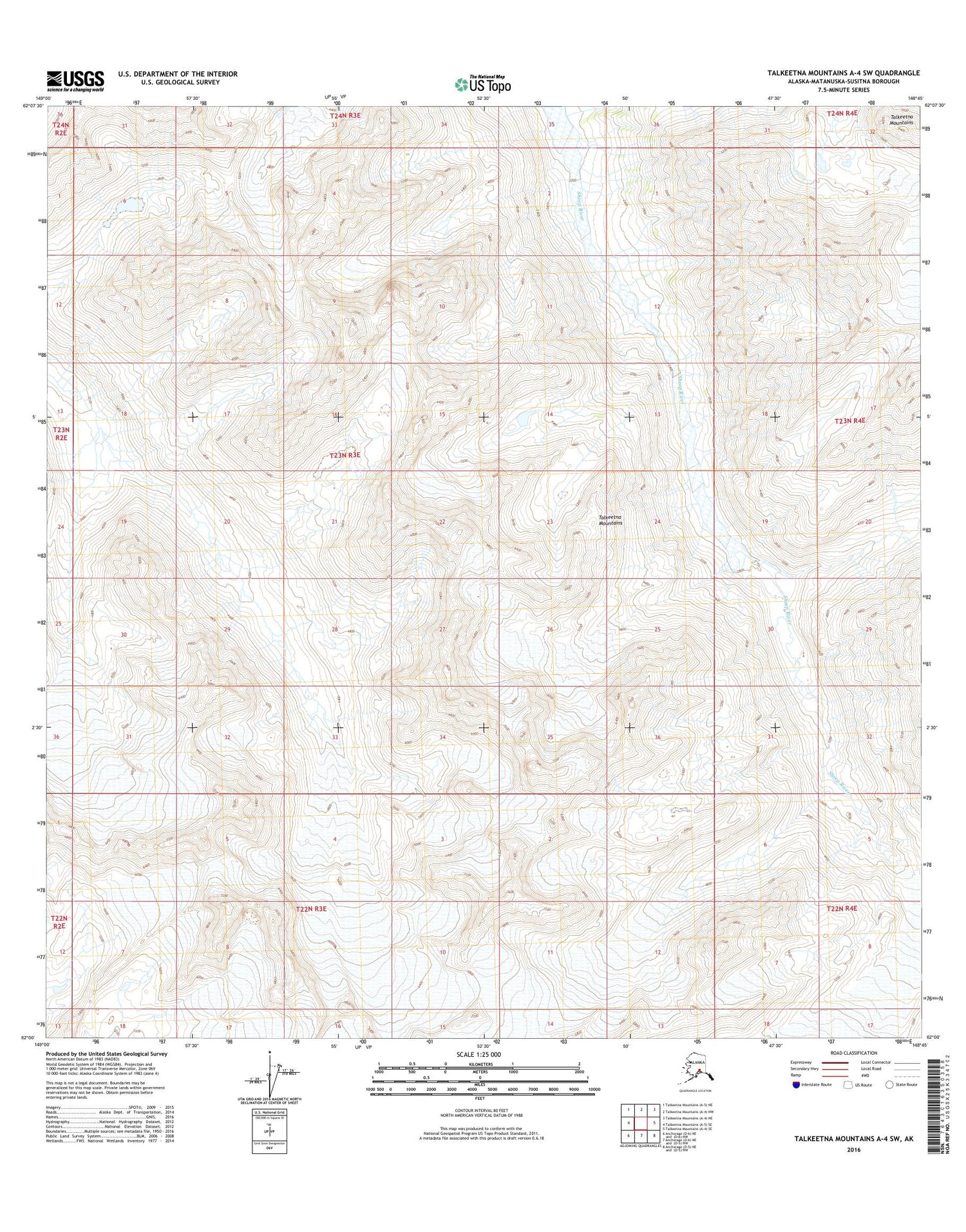 Talkeetna Mountains A-4 SW Alaska US Topo Map Image