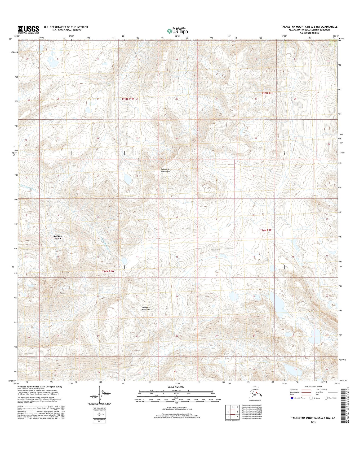 Talkeetna Mountains A-5 NW Alaska US Topo Map Image