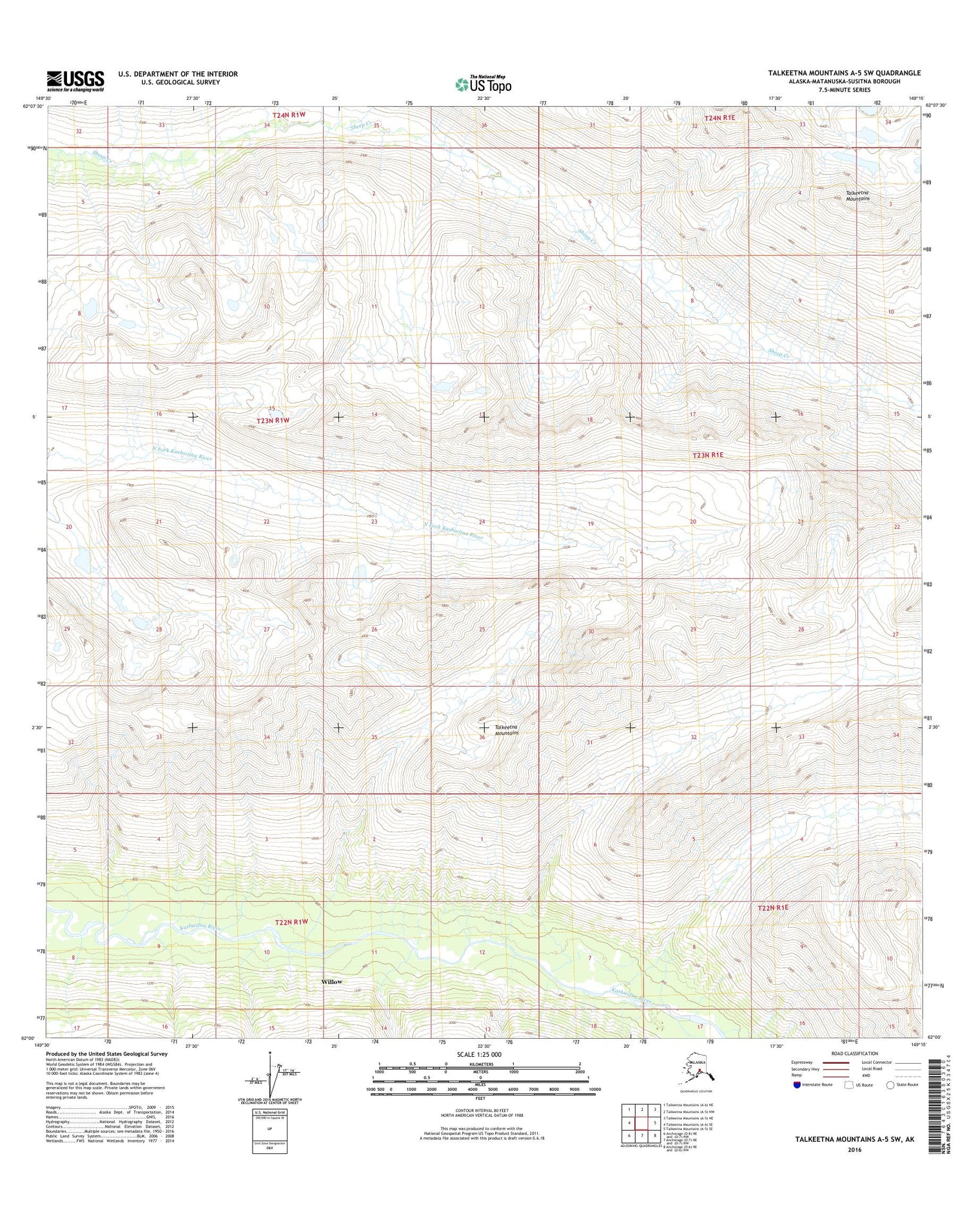 Talkeetna Mountains A-5 SW Alaska US Topo Map Image