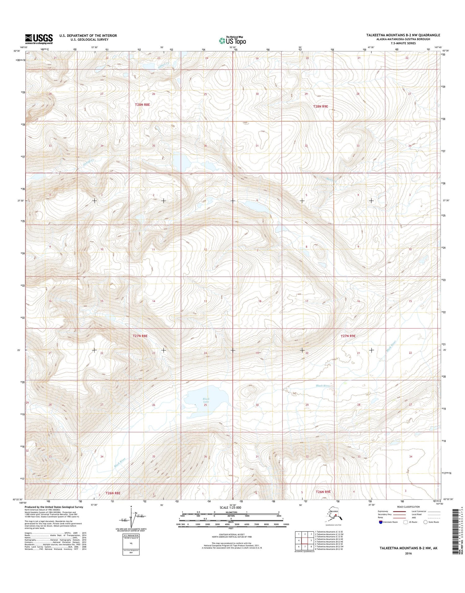Talkeetna Mountains B-2 NW Alaska US Topo Map Image