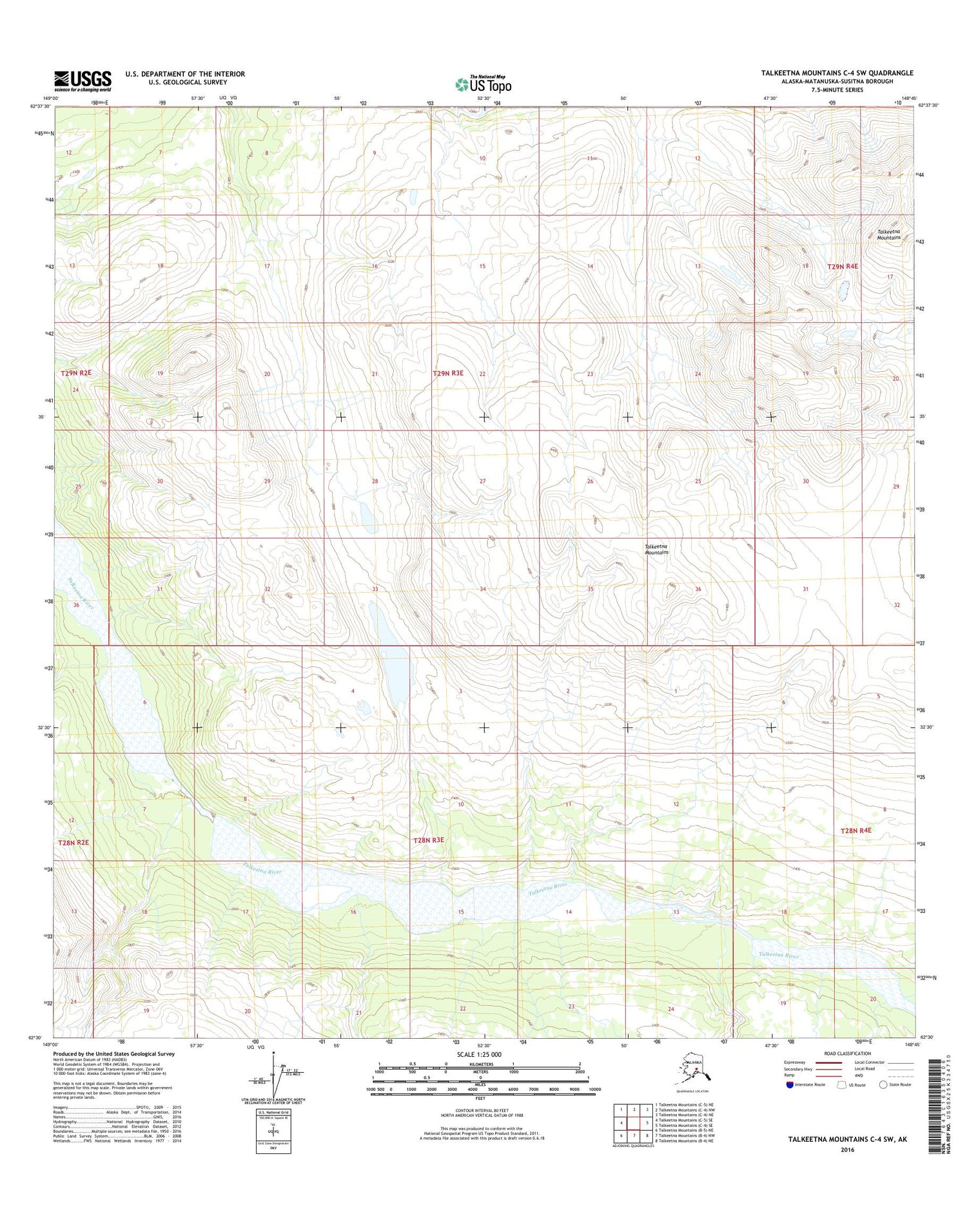 Talkeetna Mountains C-4 SW Alaska US Topo Map Image