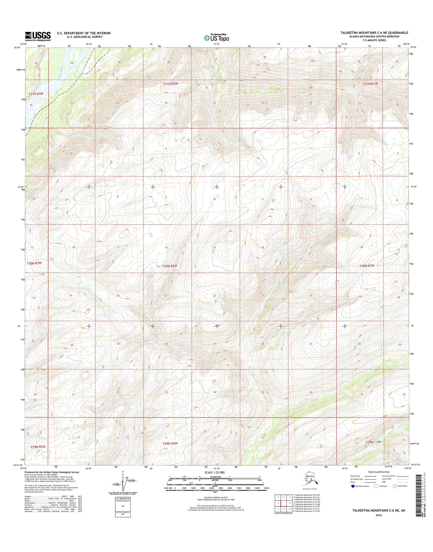 Talkeetna Mountains C-6 NE Alaska US Topo Map Image