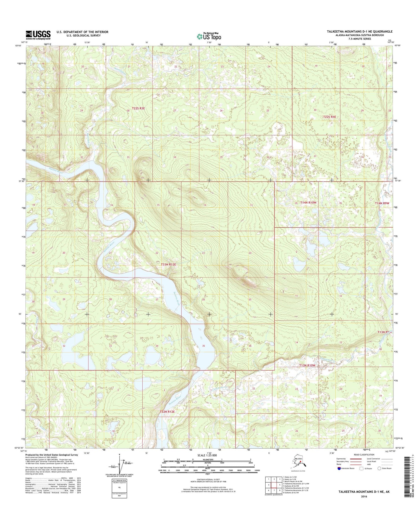 Talkeetna Mountains D-1 NE Alaska US Topo Map Image
