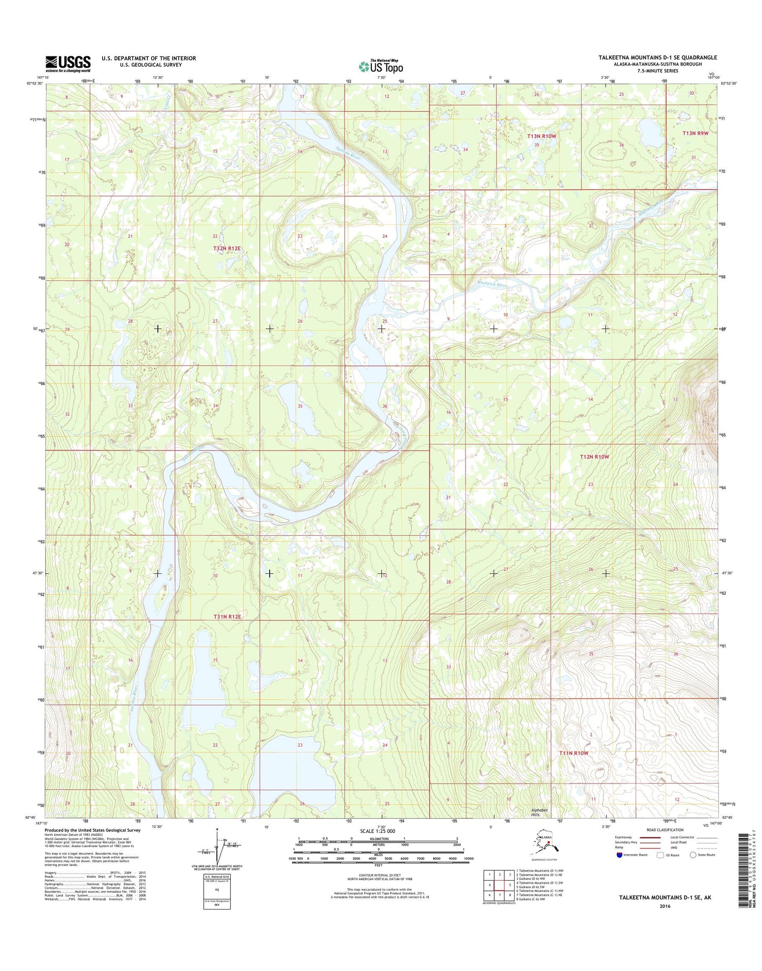Talkeetna Mountains D-1 SE Alaska US Topo Map Image