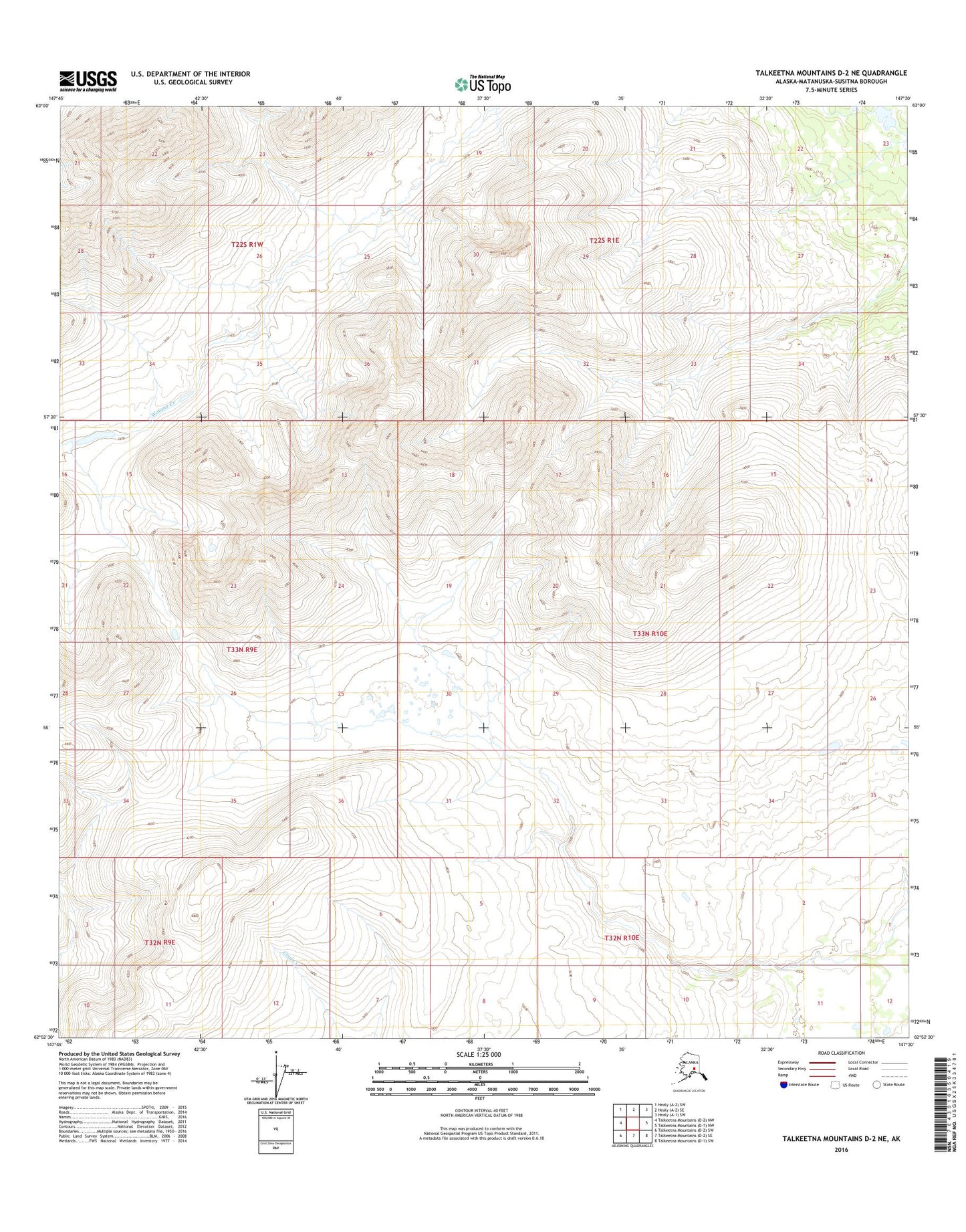 Talkeetna Mountains D-2 NE Alaska US Topo Map Image