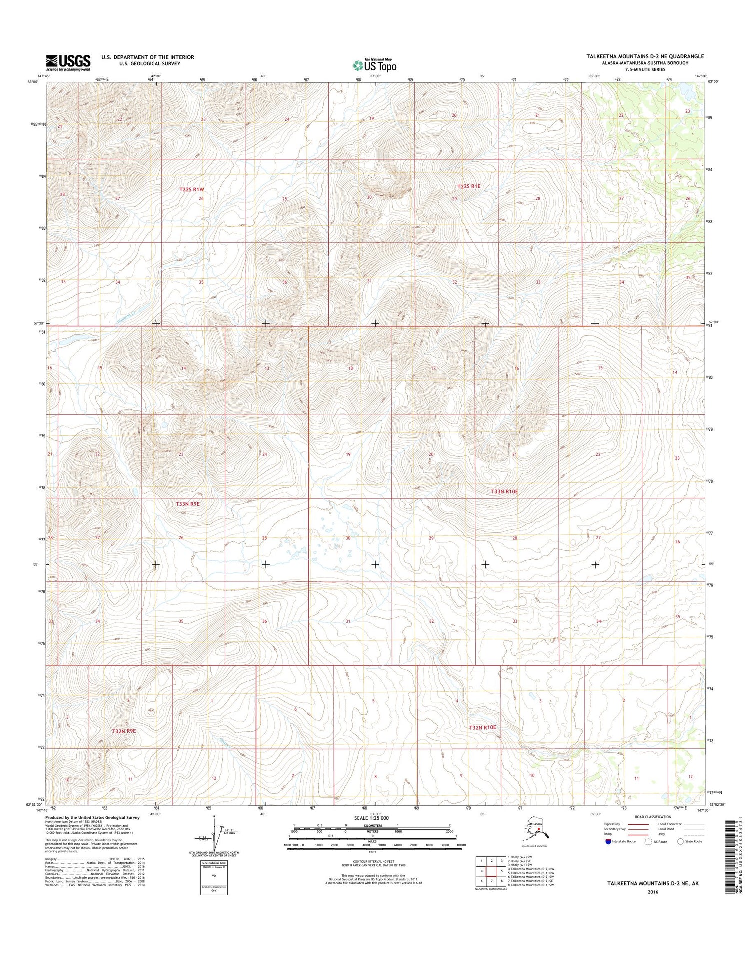 Talkeetna Mountains D-2 NE Alaska US Topo Map Image