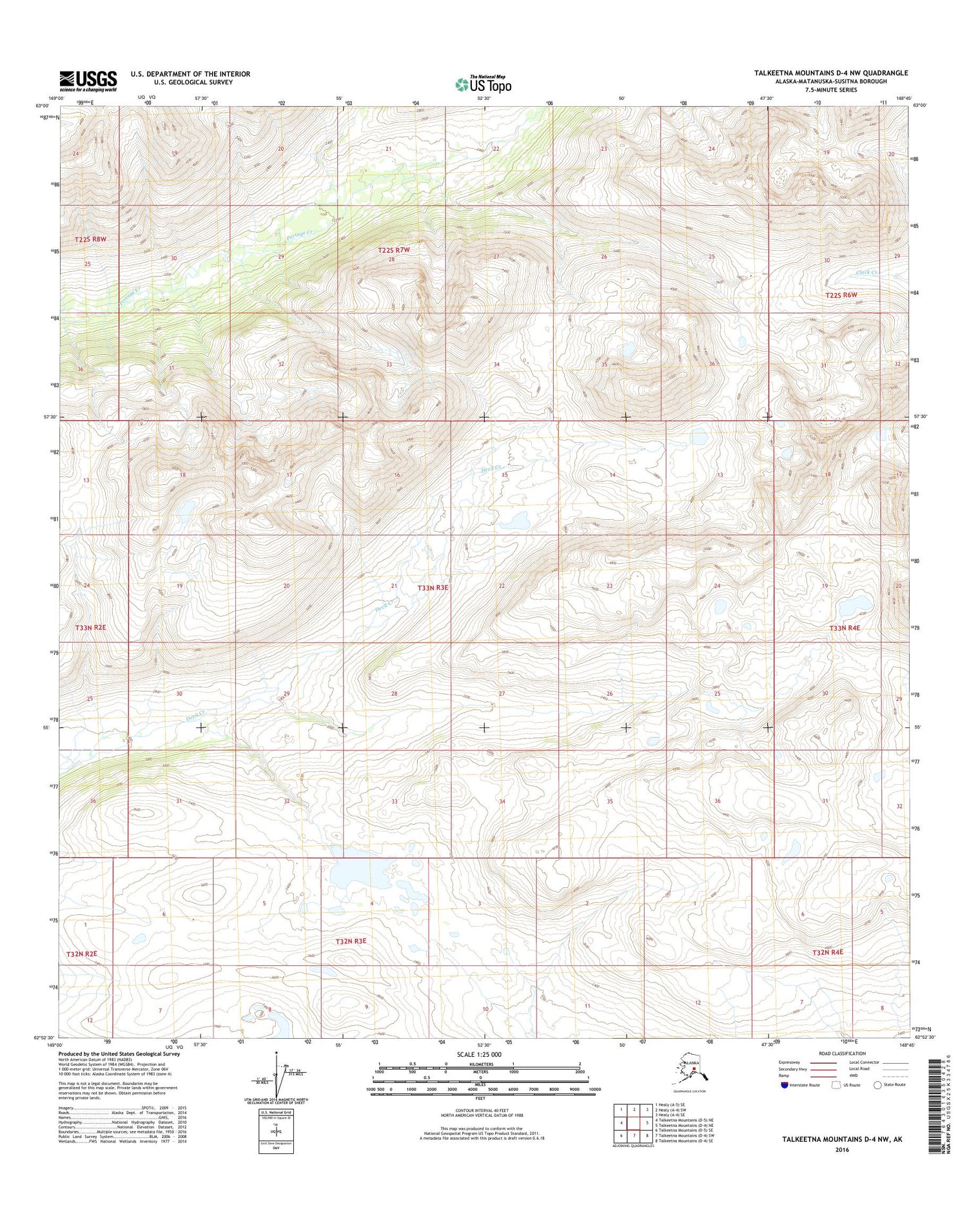 Talkeetna Mountains D-4 NW Alaska US Topo Map Image