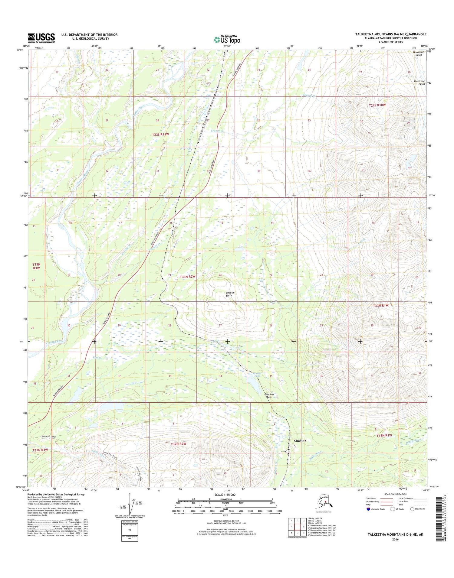 Talkeetna Mountains D-6 NE Alaska US Topo Map Image