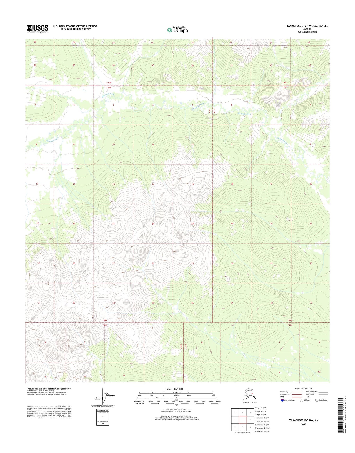 Tanacross D-5 NW Alaska US Topo Map Image