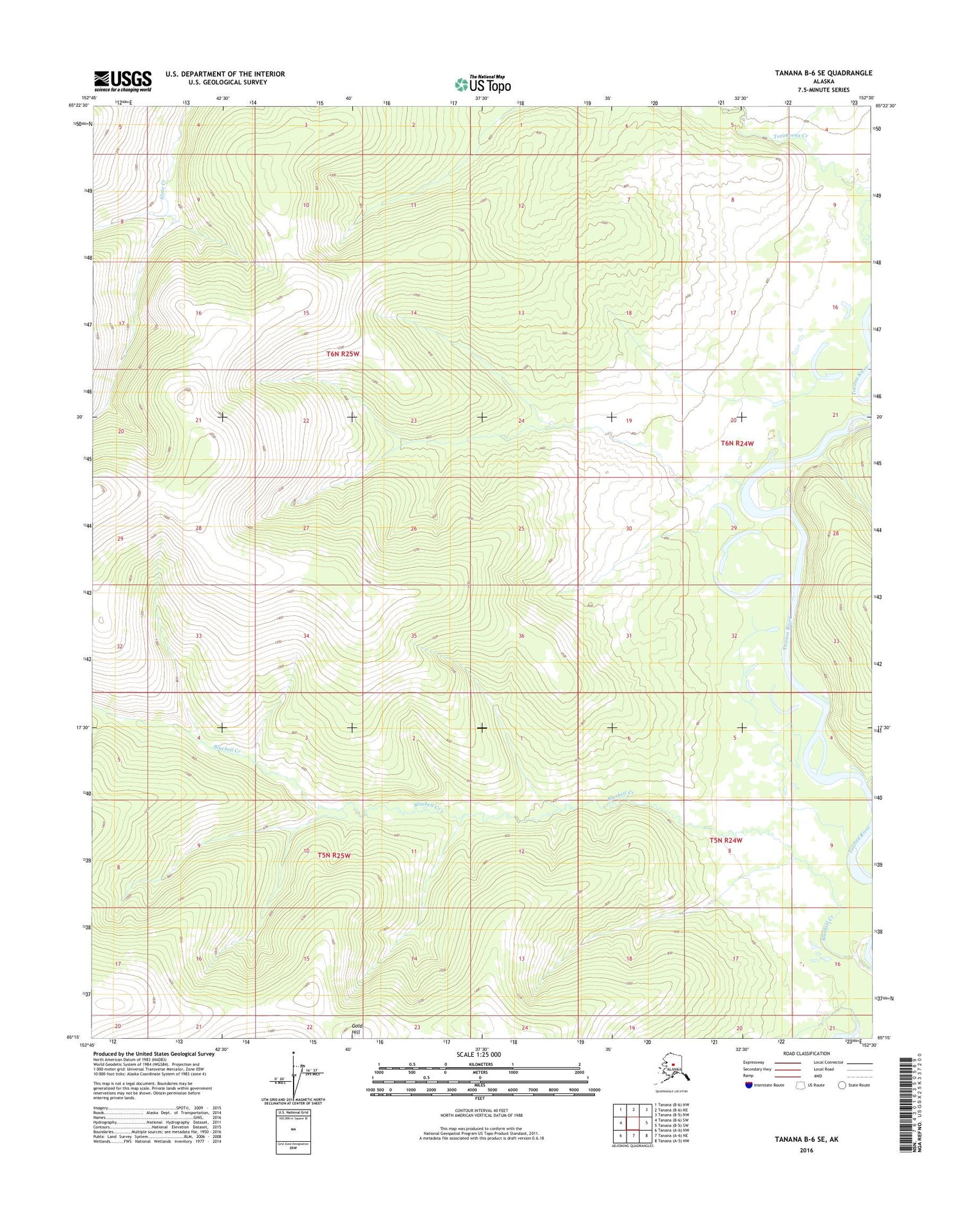 Tanana B-6 SE Alaska US Topo Map Image