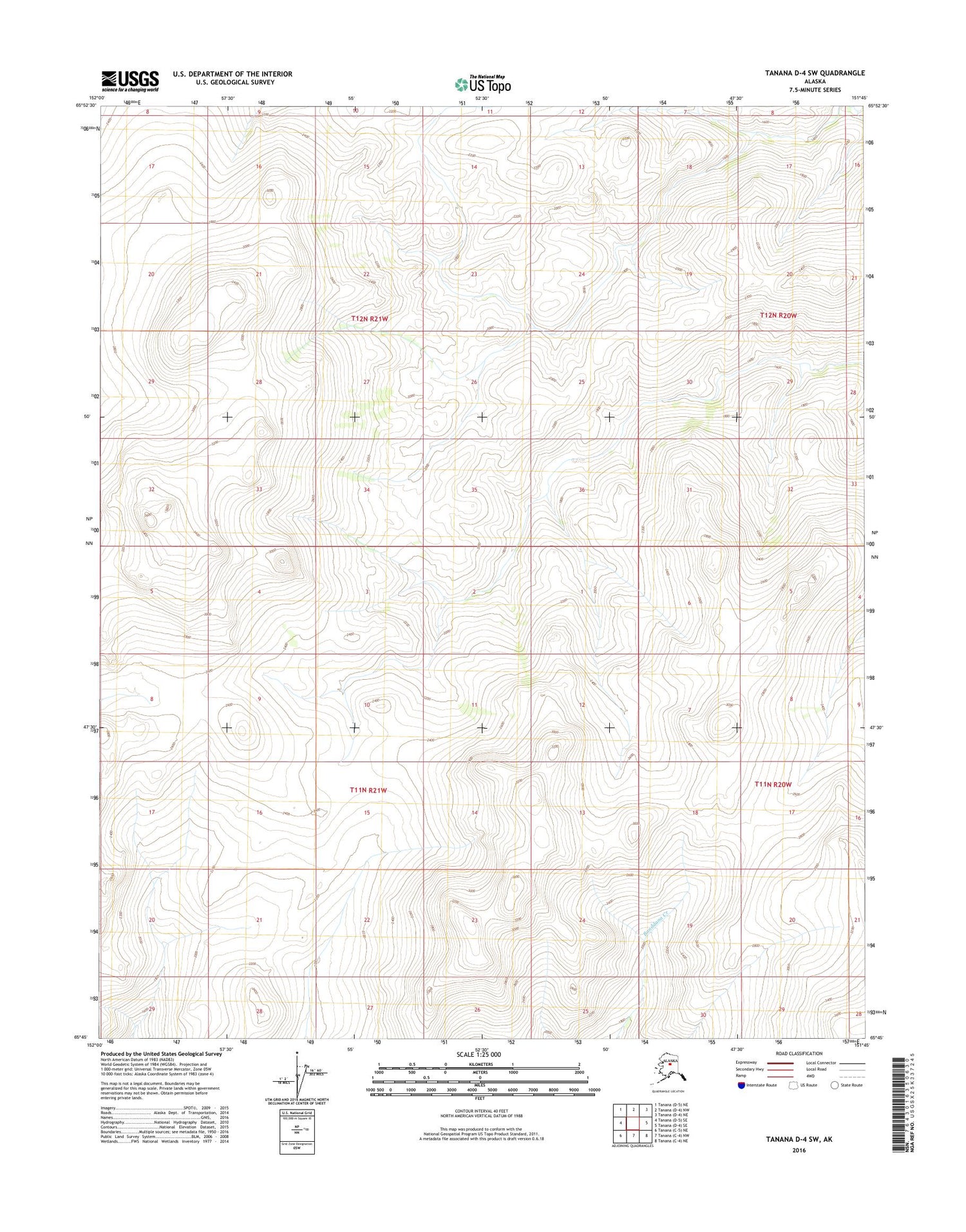 Tanana D-4 SW Alaska US Topo Map Image