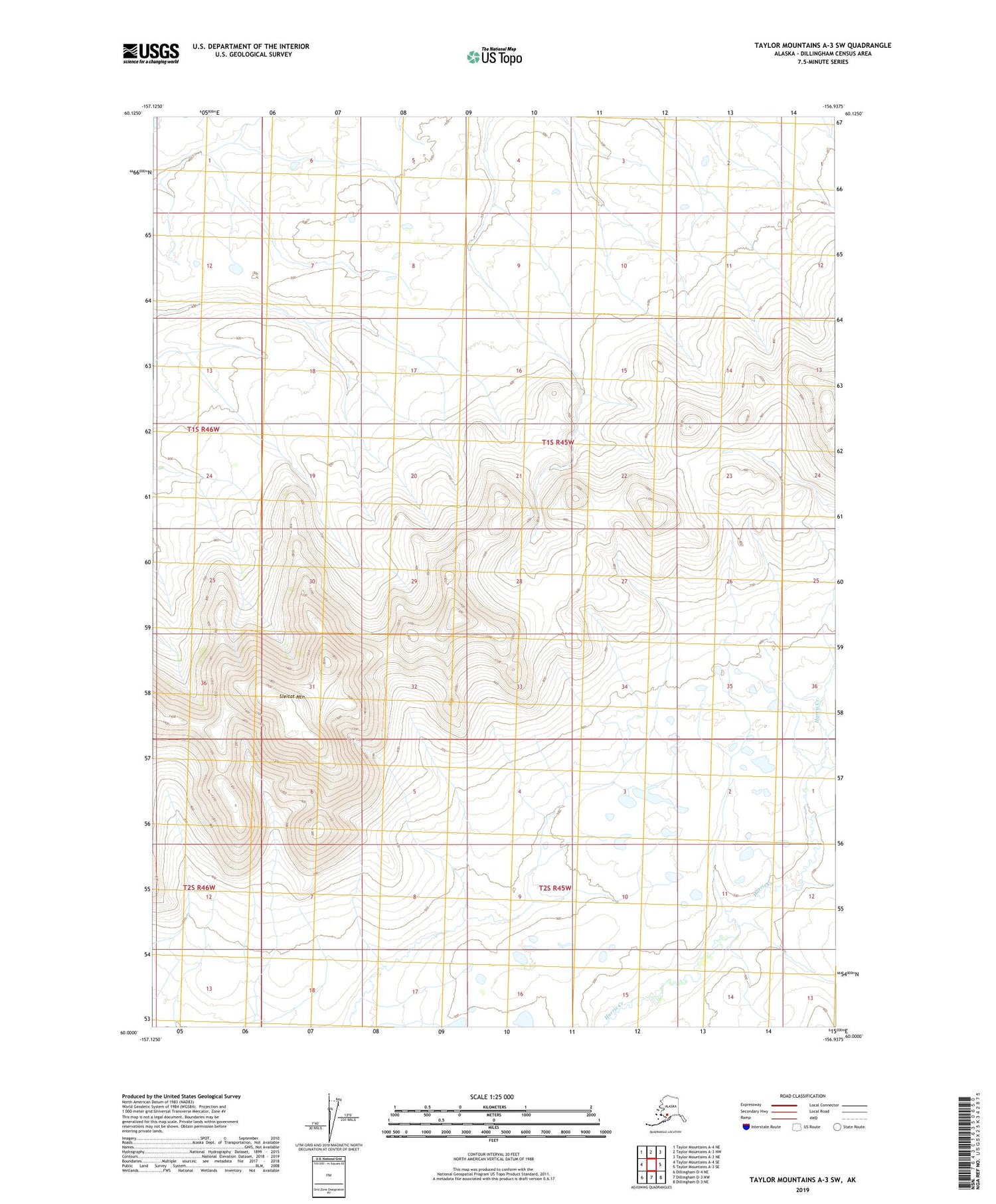 Taylor Mountains A-3 SW Alaska US Topo Map Image