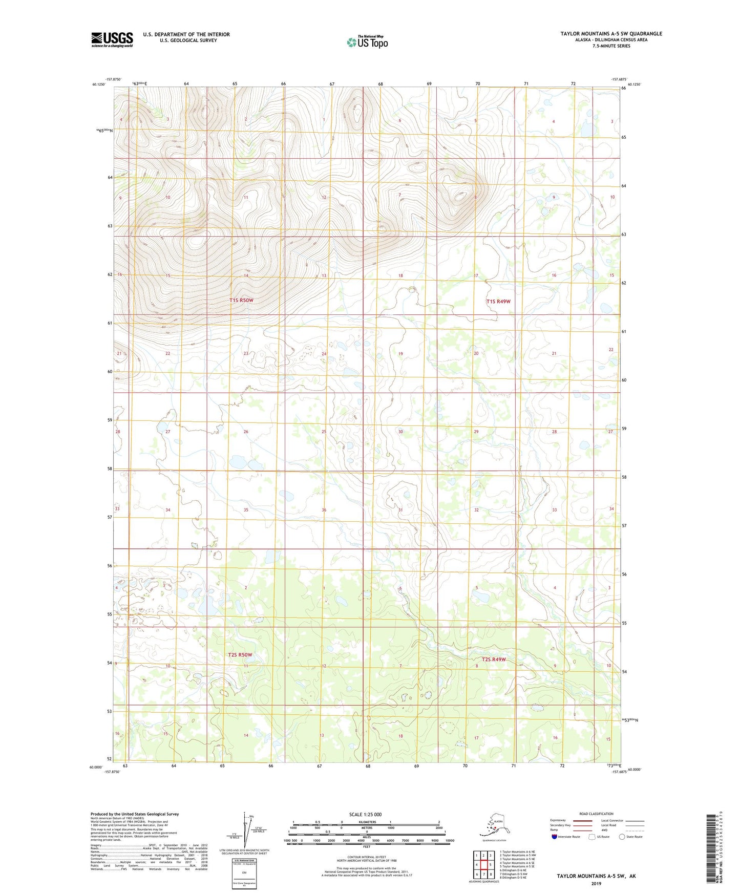Taylor Mountains A-5 SW Alaska US Topo Map Image