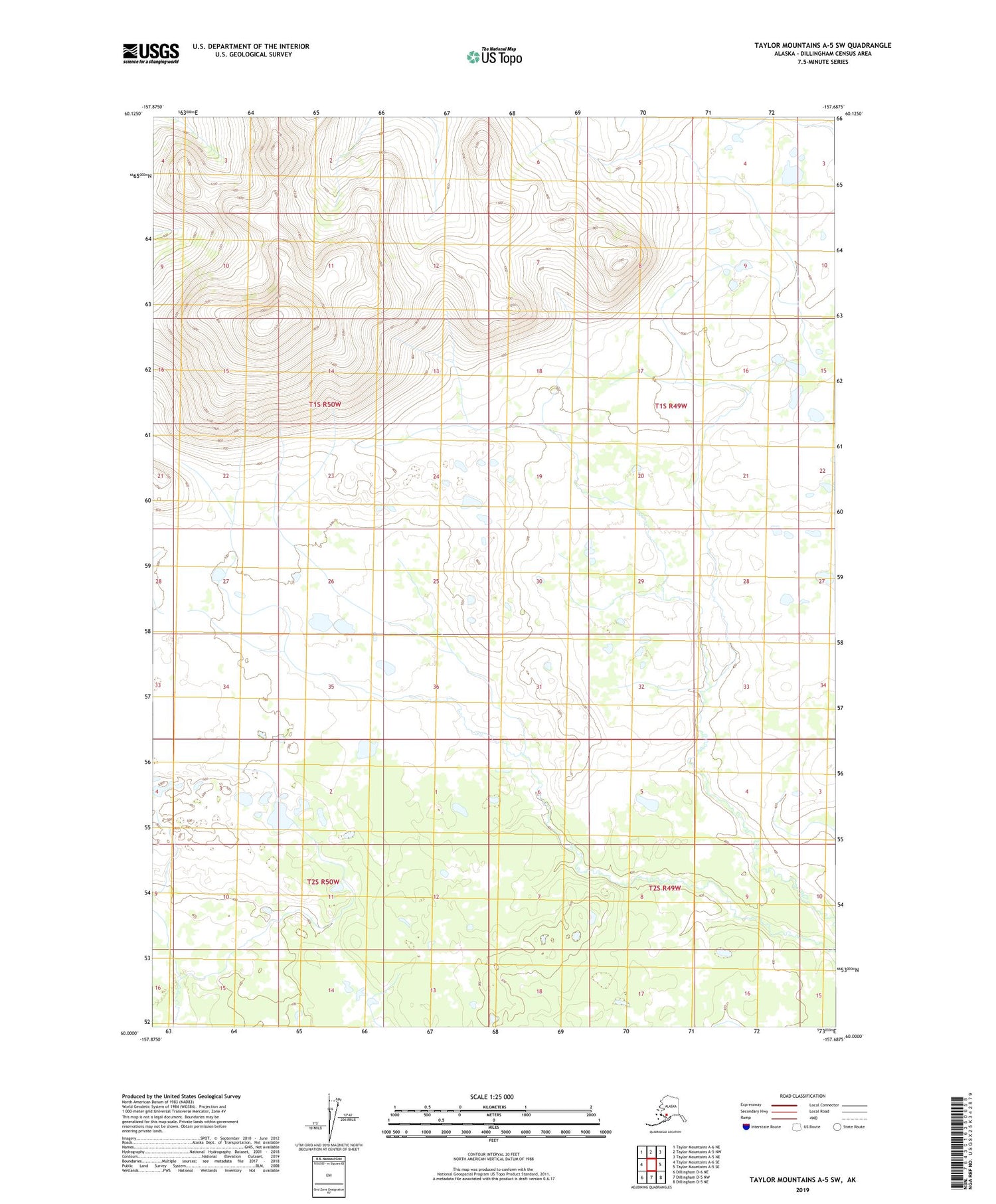 Taylor Mountains A-5 SW Alaska US Topo Map Image
