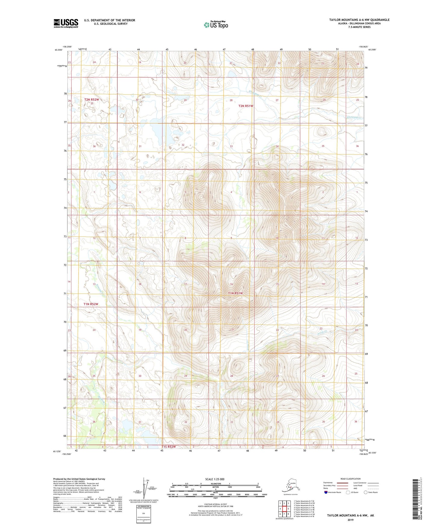 Taylor Mountains A-6 NW Alaska US Topo Map Image