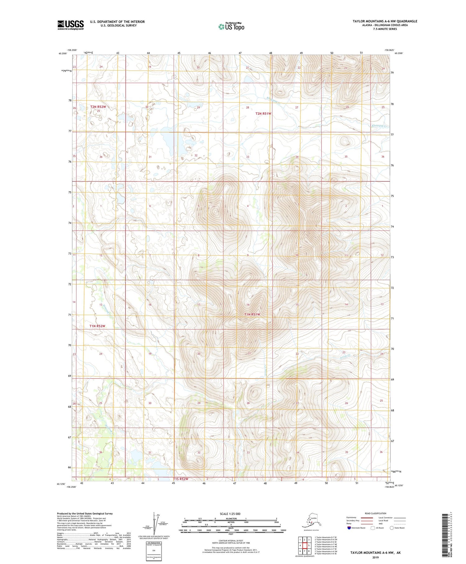 Taylor Mountains A-6 NW Alaska US Topo Map Image