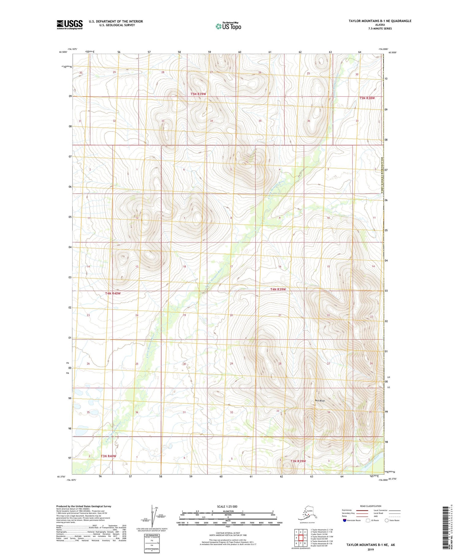 Taylor Mountains B-1 NE Alaska US Topo Map Image