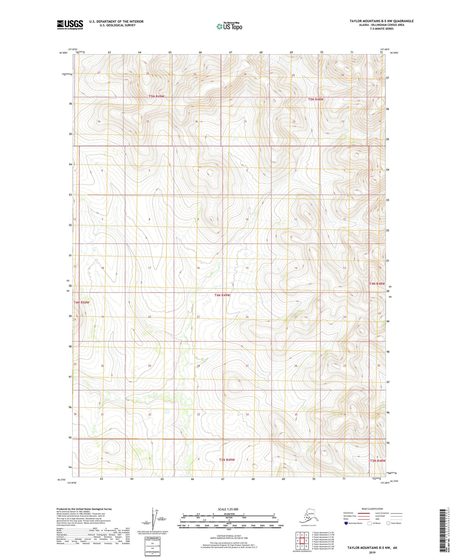 Taylor Mountains B-5 NW Alaska US Topo Map Image