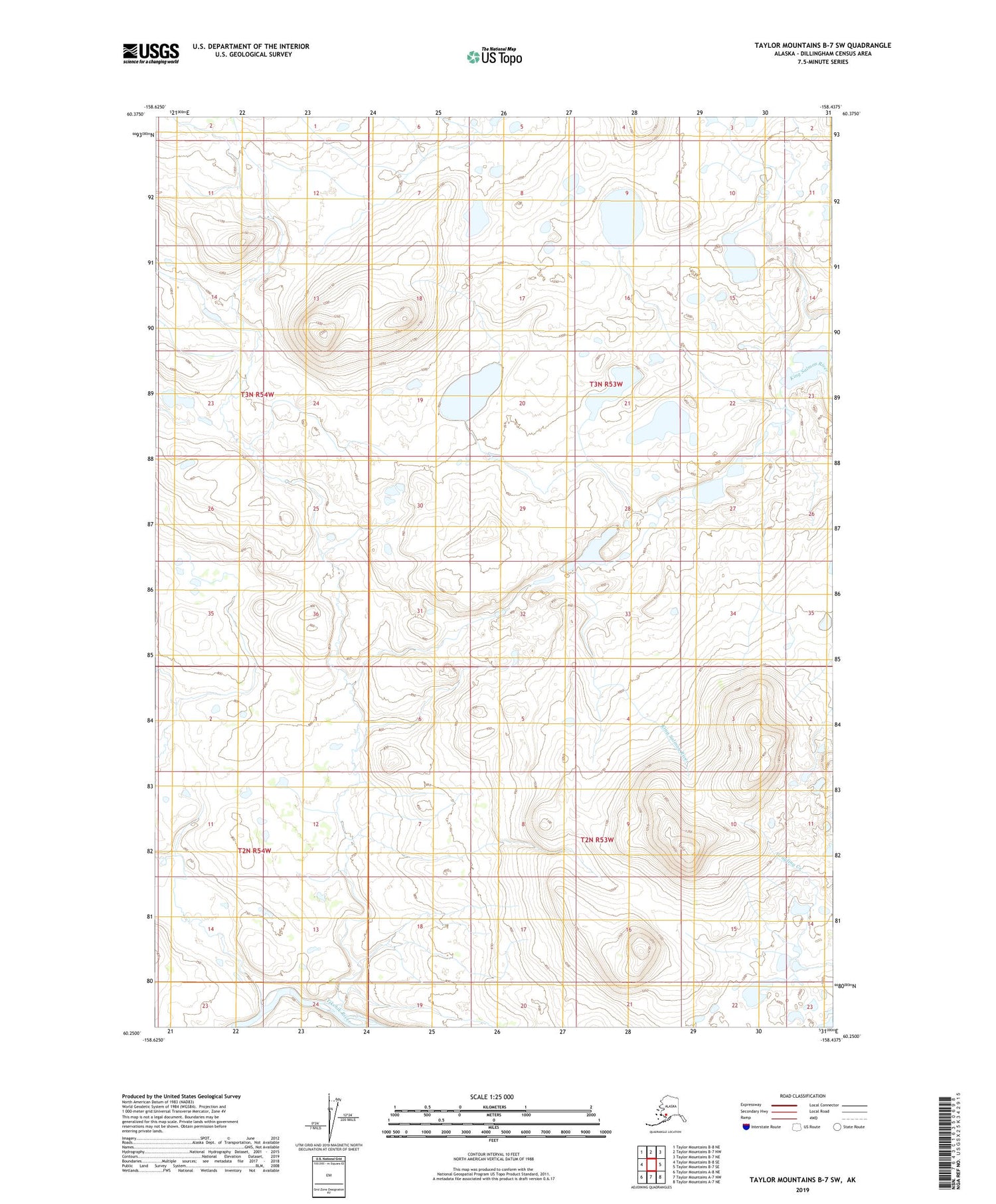 Taylor Mountains B-7 SW Alaska US Topo Map Image
