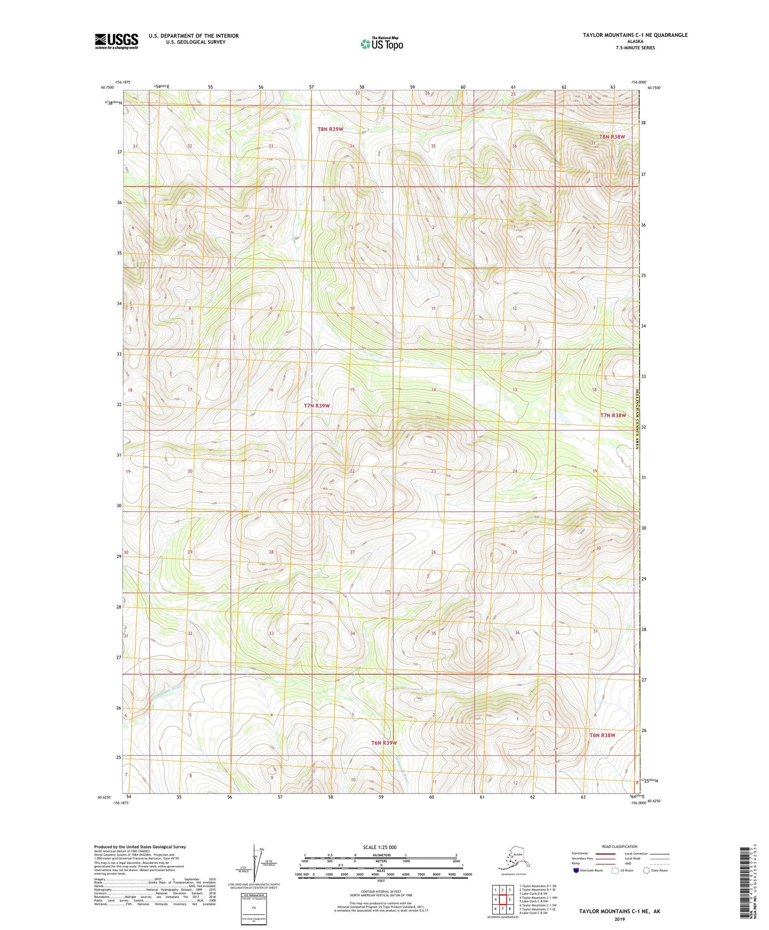 Taylor Mountains C-1 NE Alaska US Topo Map Image
