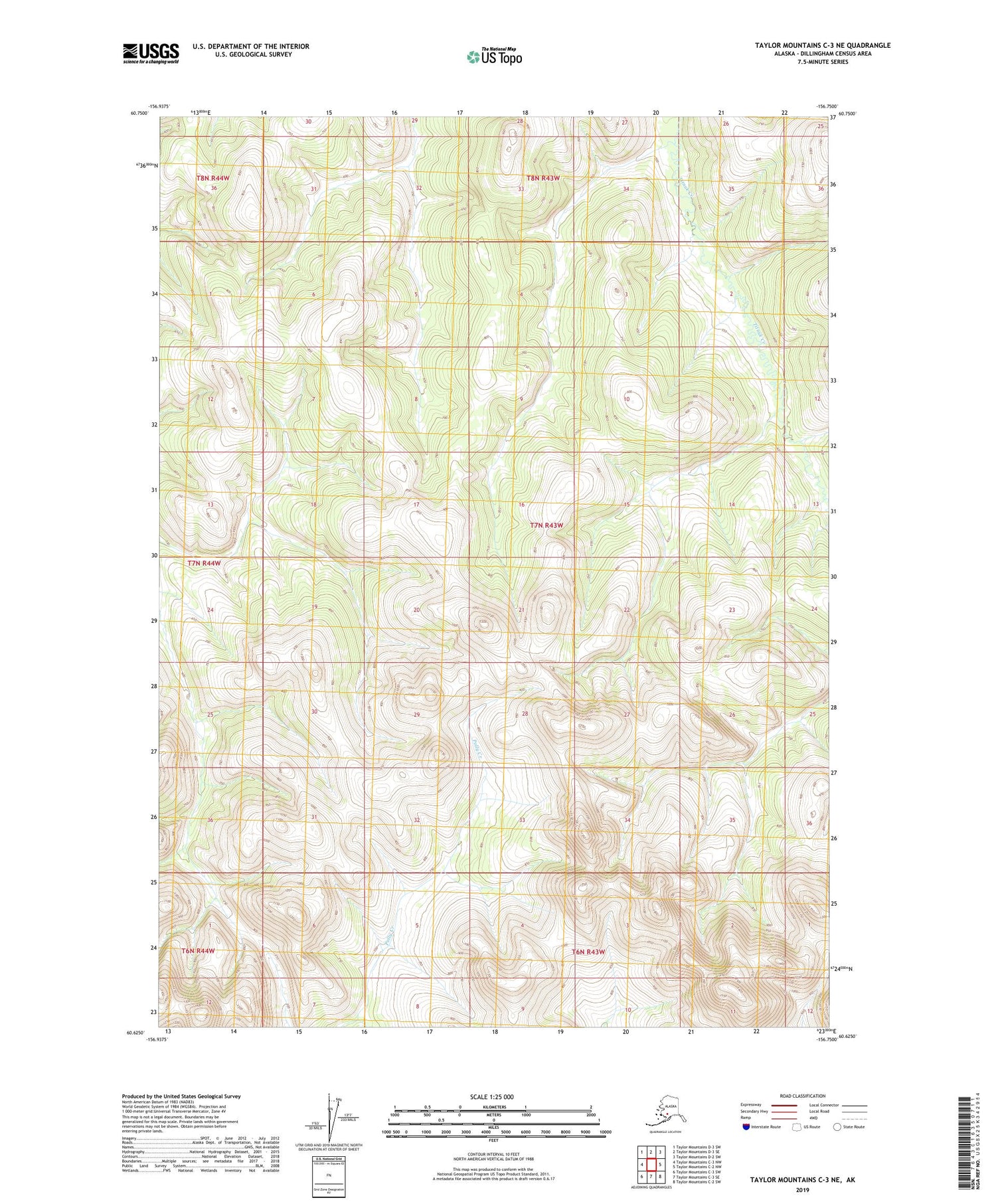 Taylor Mountains C-3 NE Alaska US Topo Map Image