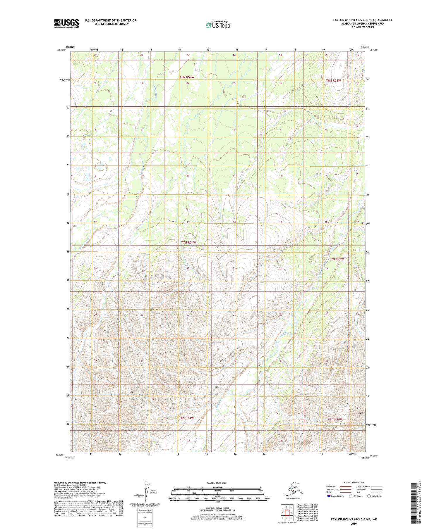 Taylor Mountains C-8 NE Alaska US Topo Map Image