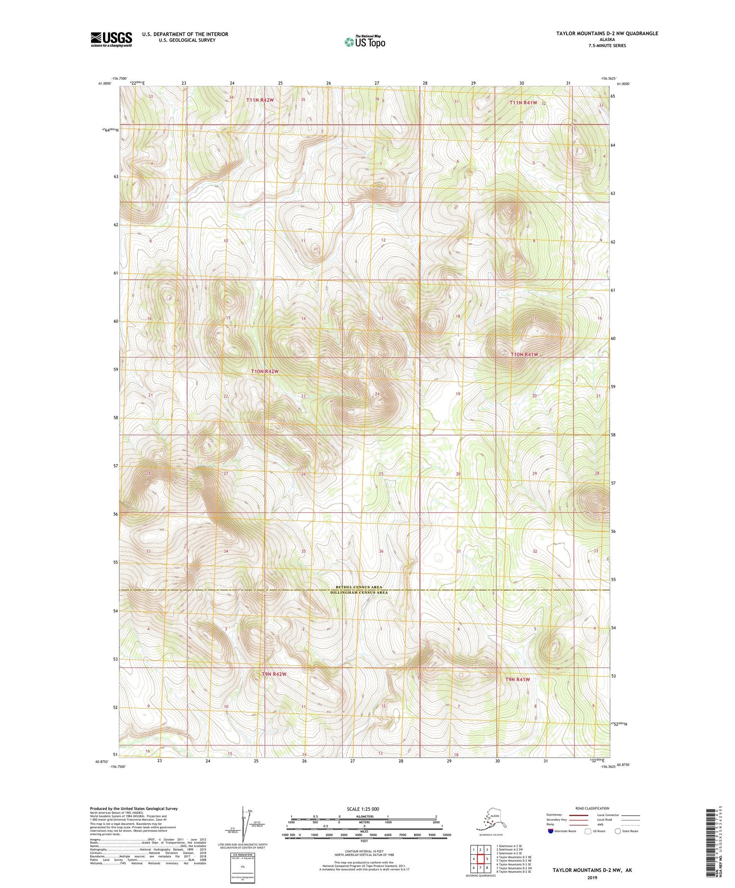 Taylor Mountains D-2 NW Alaska US Topo Map Image