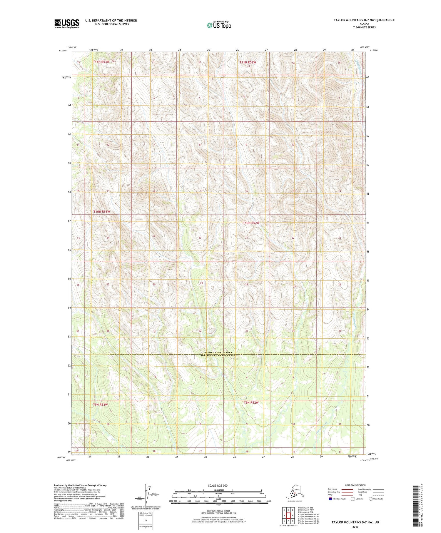 Taylor Mountains D-7 NW Alaska US Topo Map Image