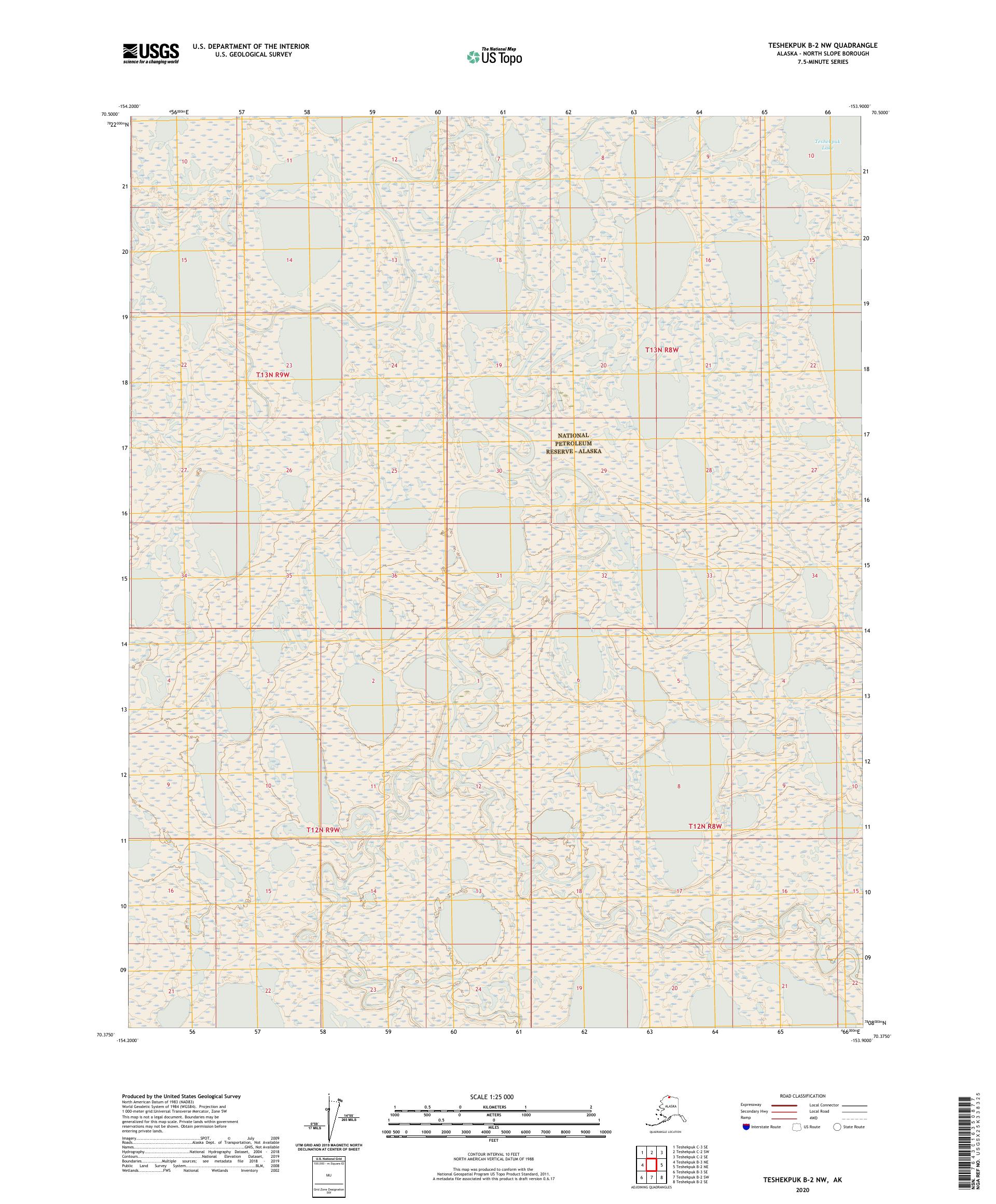 Teshekpuk B-2 NW Alaska US Topo Map – MyTopo Map Store