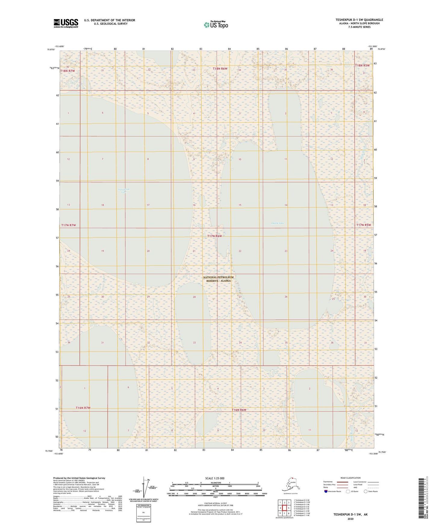 Teshekpuk D-1 SW Alaska US Topo Map Image