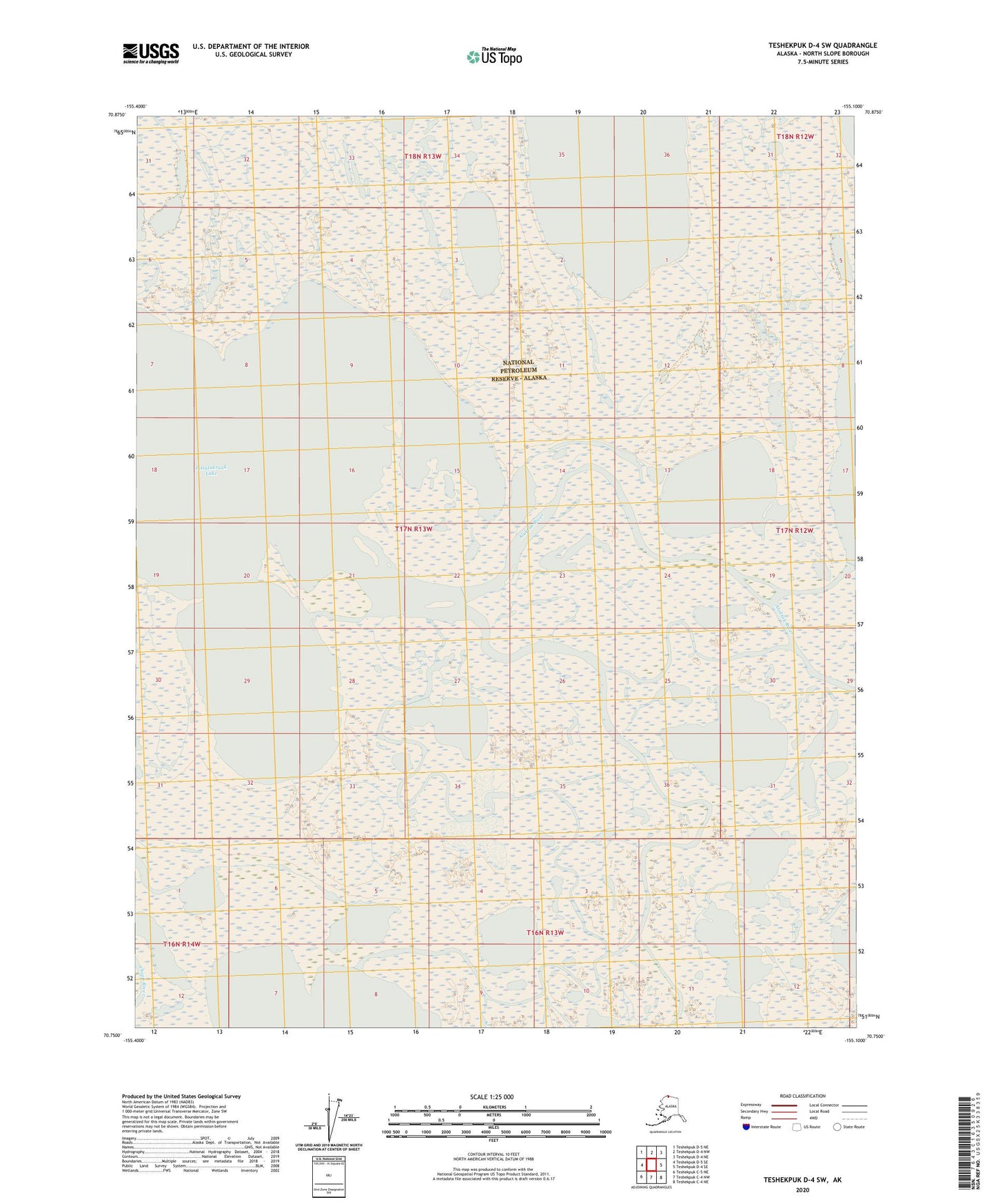 Teshekpuk D-4 SW Alaska US Topo Map Image